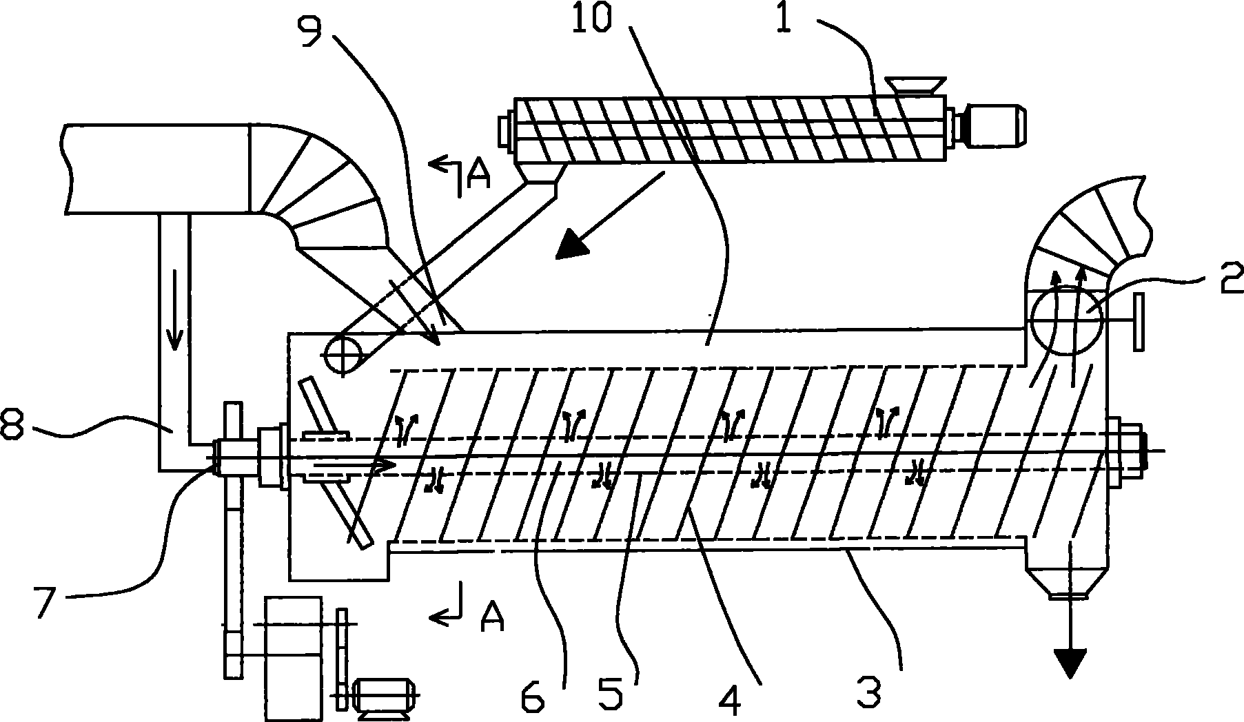 Drying device for drying sludge by using flue gas
