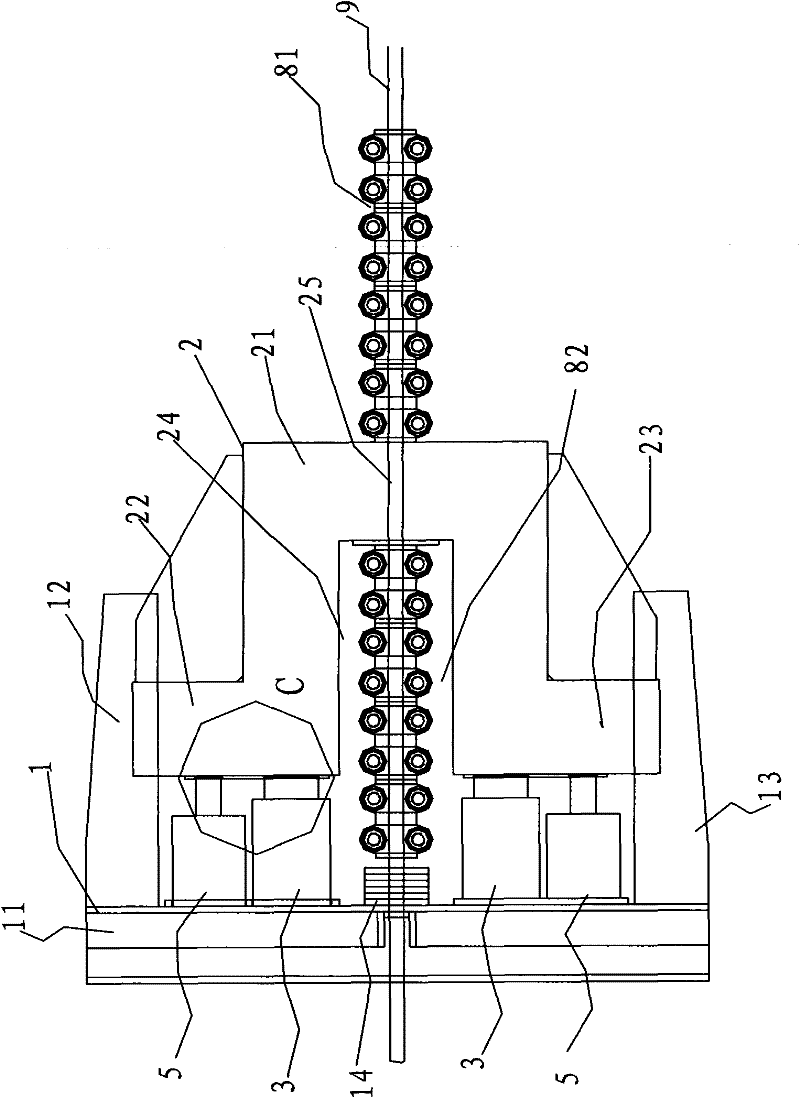 Skyline-fixing device for reciprocating cableways