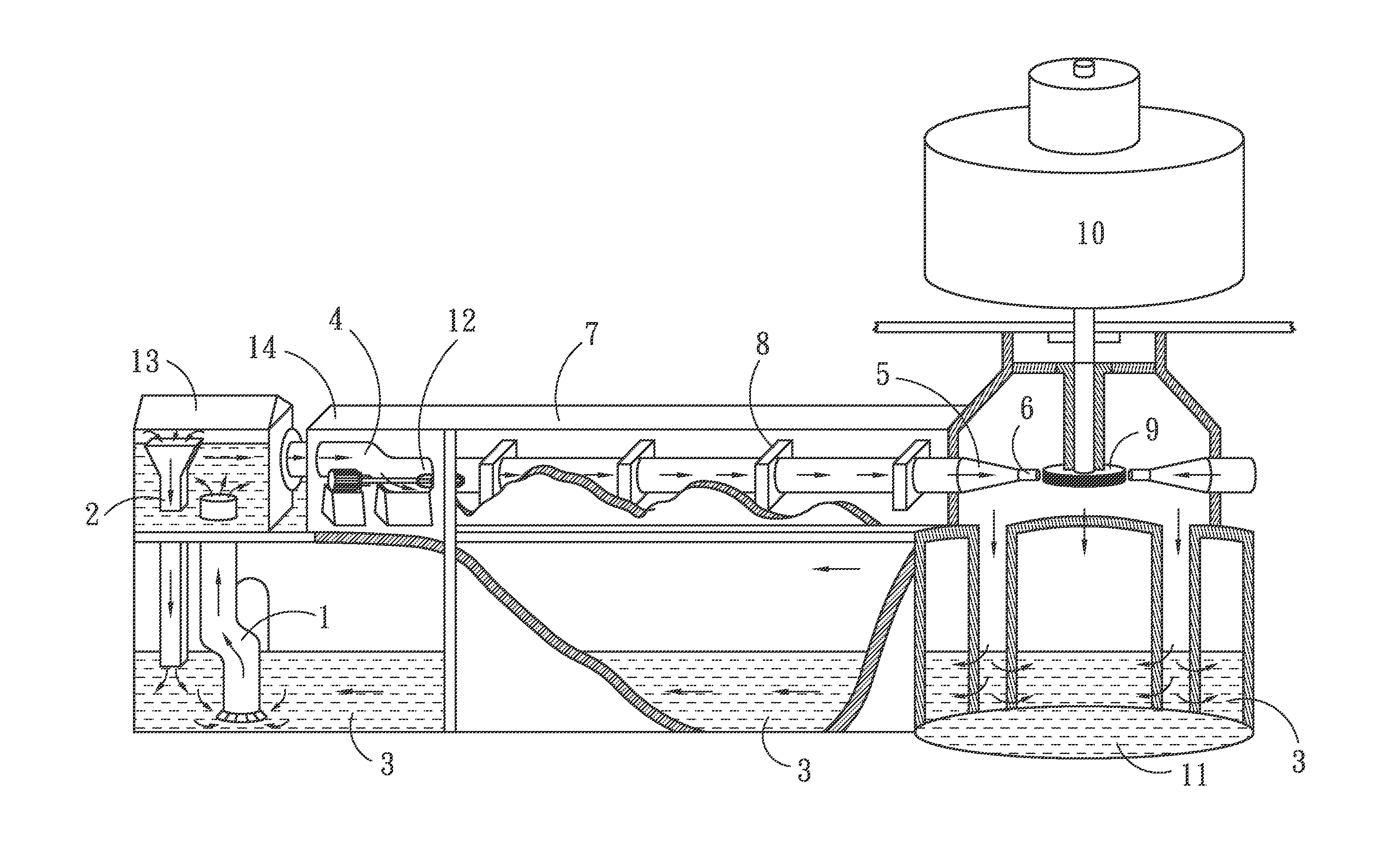 Power generation system utilizing circulatory water flow in taper conduit