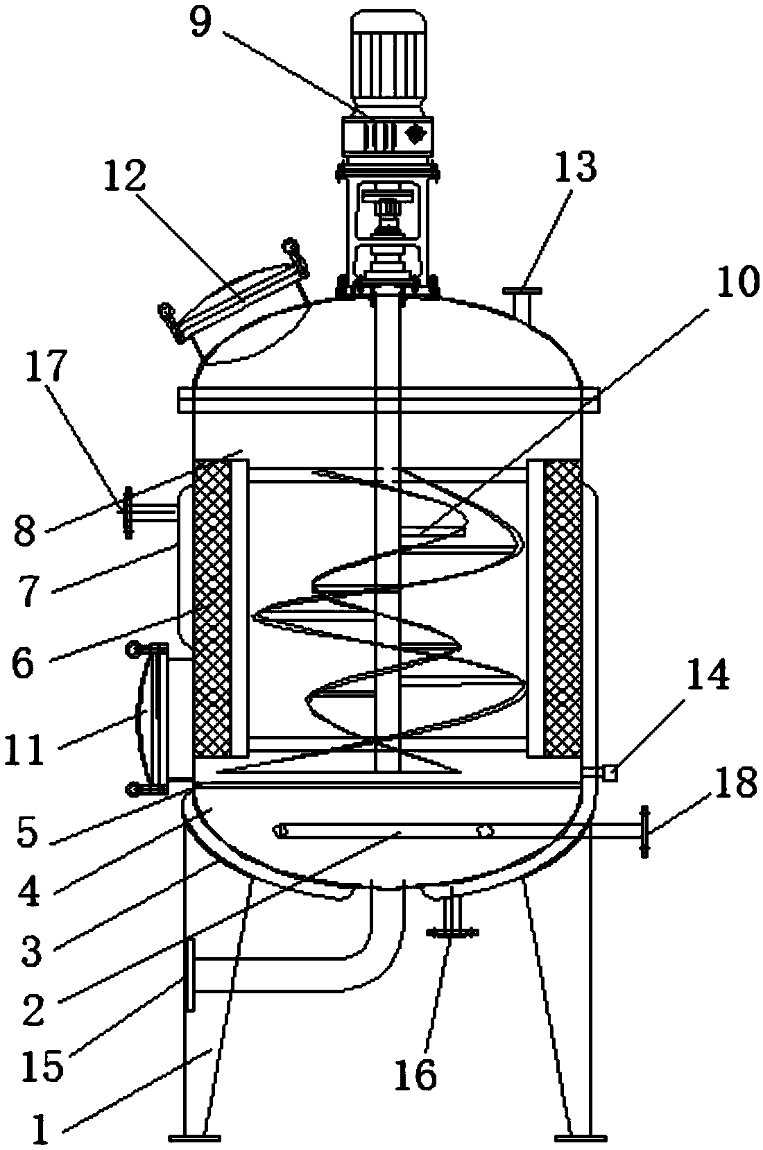 Differential double-spiral stirring type integrated solid fermenting device