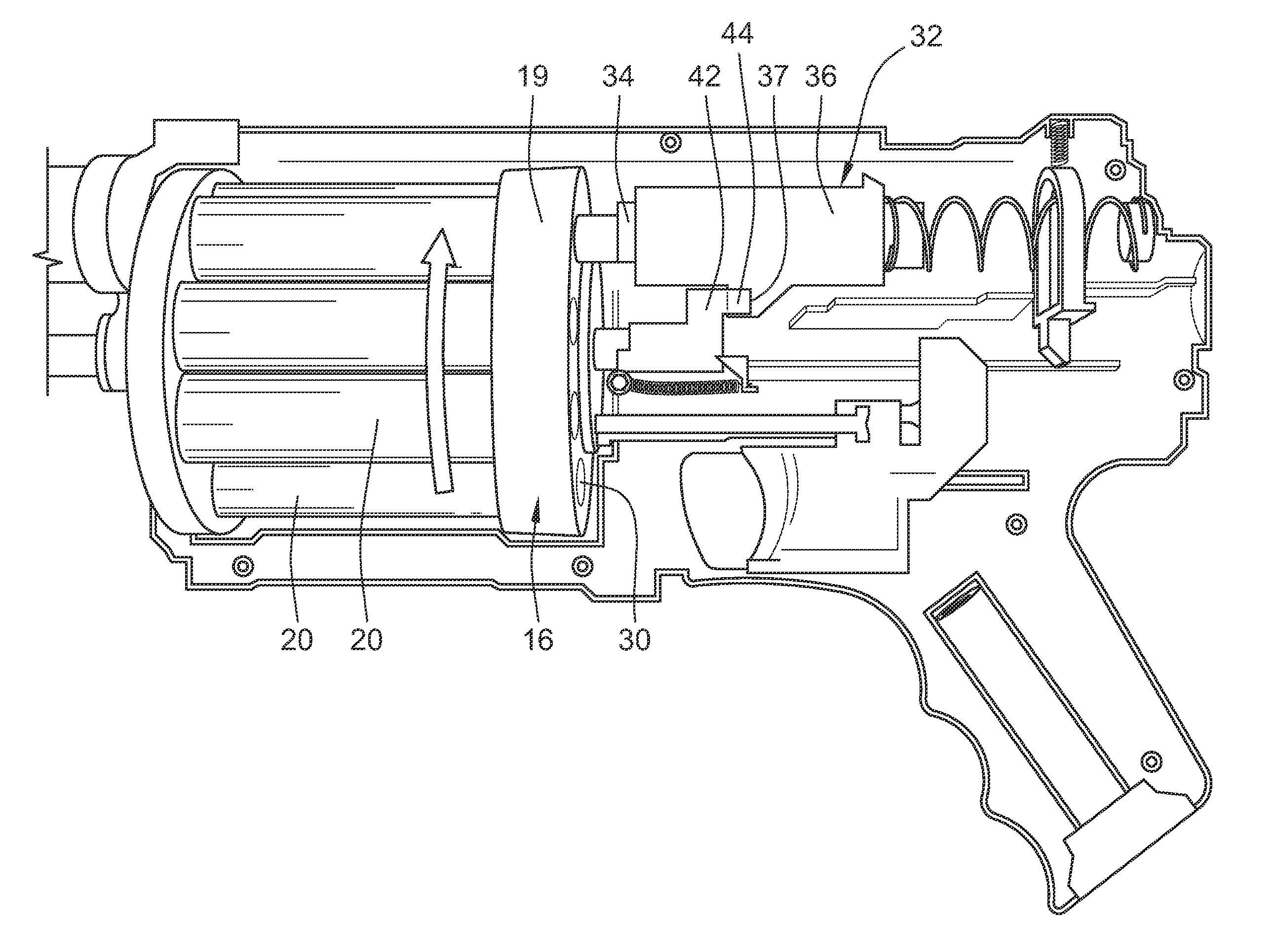Toy employing central shaft cocking mechanism for rapid fire projectile launching and method thereof