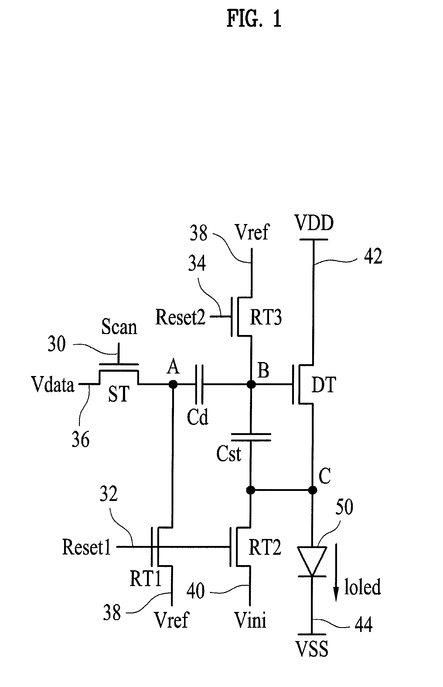 Pixel circuit of organic light emitting diode display device for compensating for a characteristic deviation of a driving thin film transistor