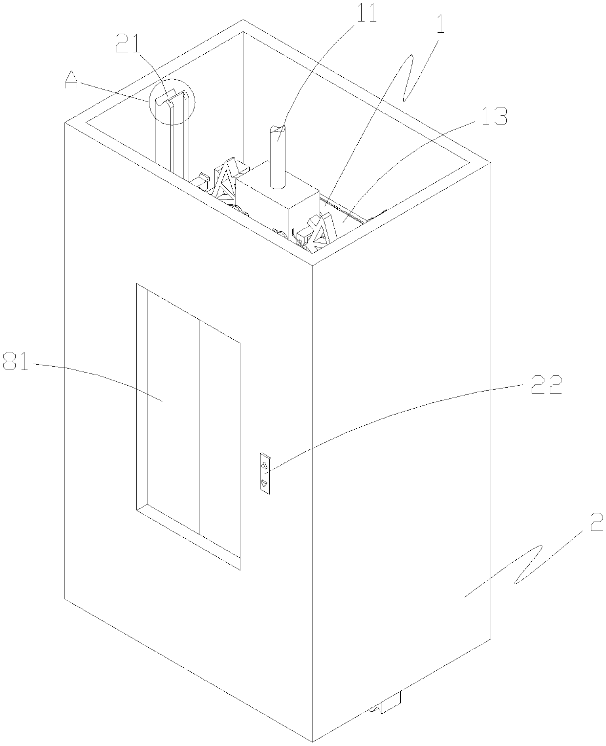 Vertical ascending-and-descending elevator with machine room