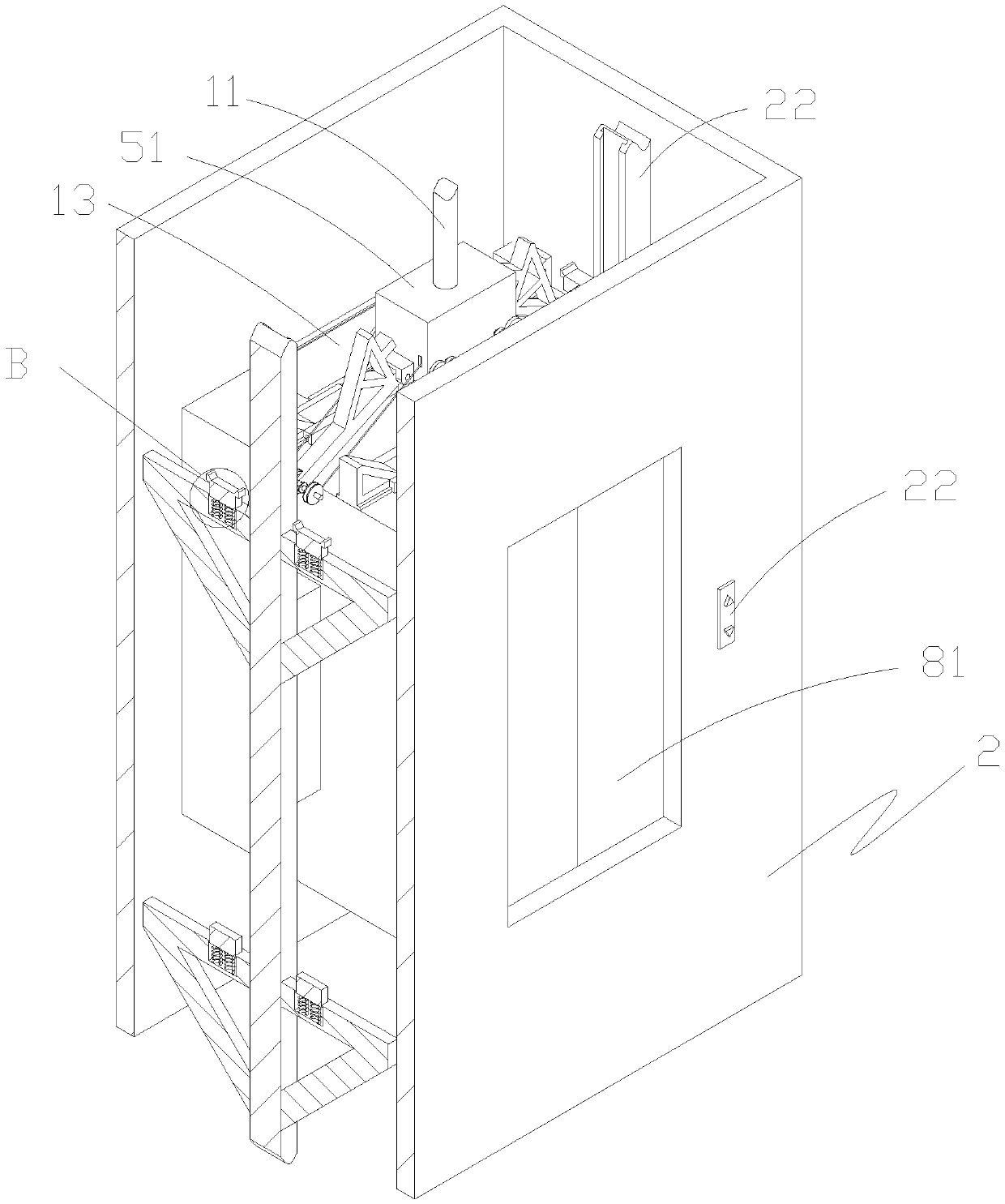 Vertical ascending-and-descending elevator with machine room