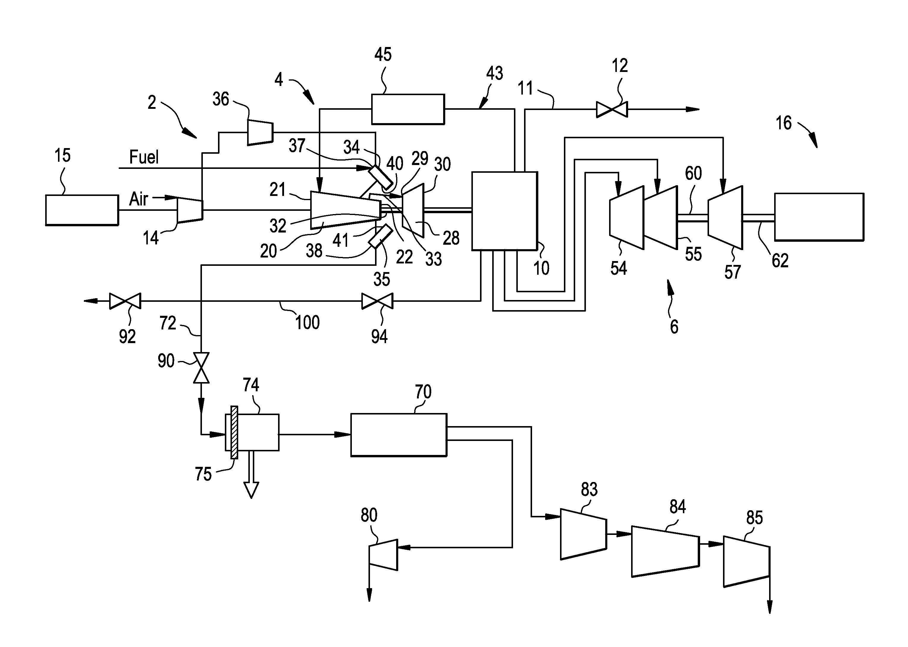 Combined cycle power plant including a carbon dioxide collection system
