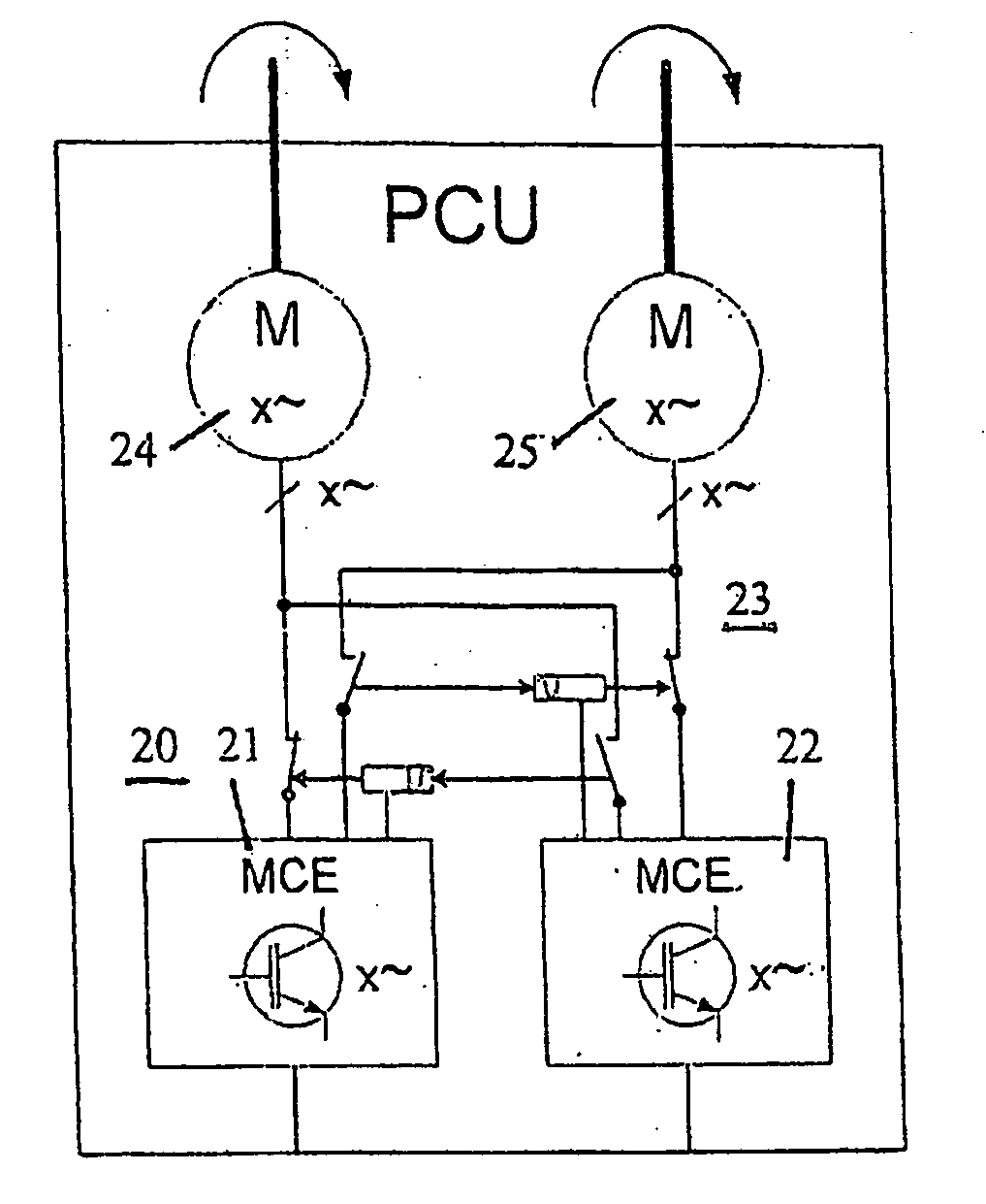 Method and Device for Redundantly Supplying Several Electric Servomotors or Drive Motors by Means of a Common Power Electronics Unit