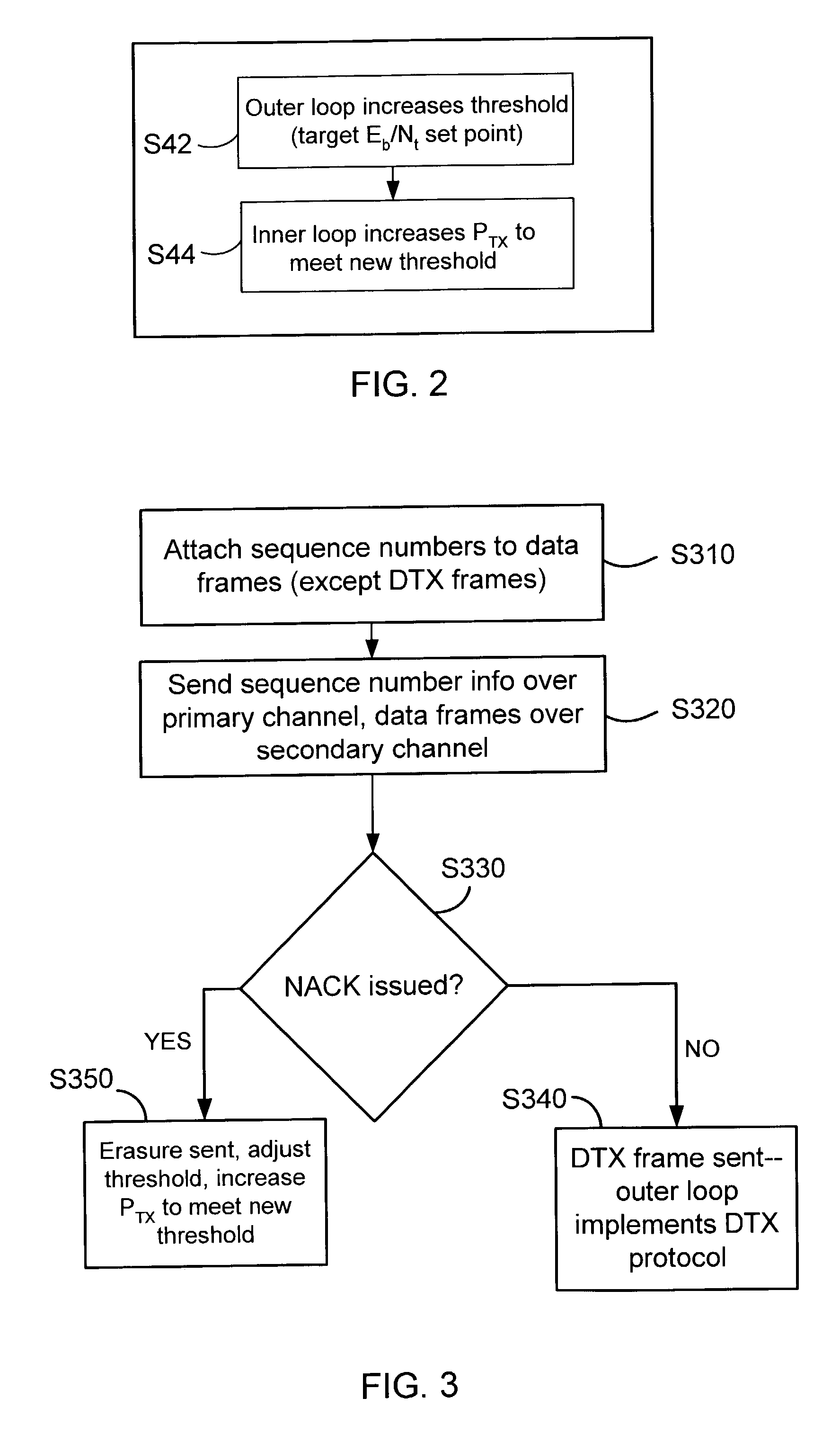 Power control method with DTX frame detection for a communication channel