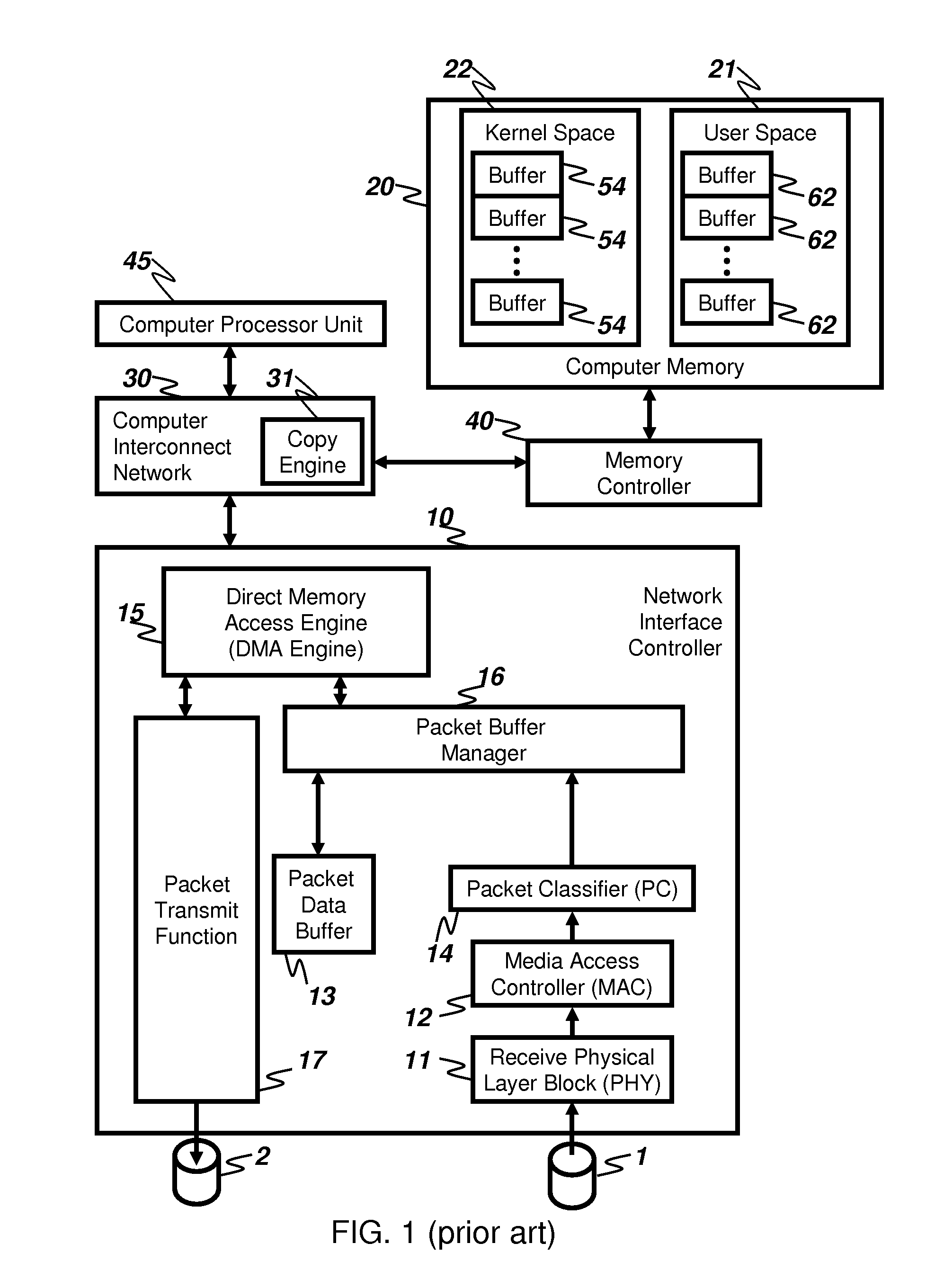 Method and apparatus for writing network packets into computer memory