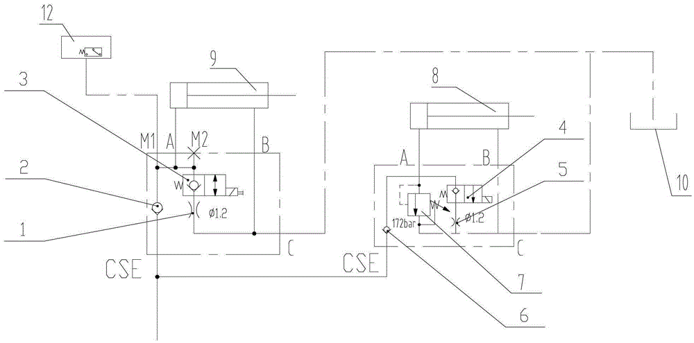 A scissor-type aerial work vehicle platform lifting and lowering hydraulic system