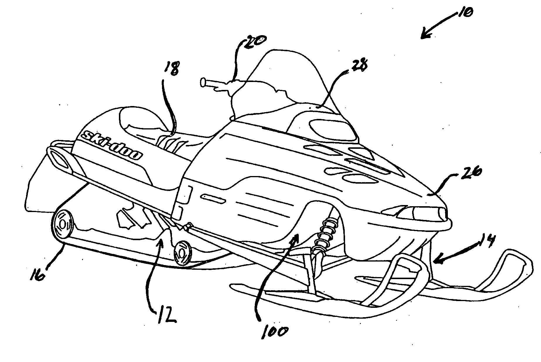 Snowmobile with a turbocharged four-stroke engine