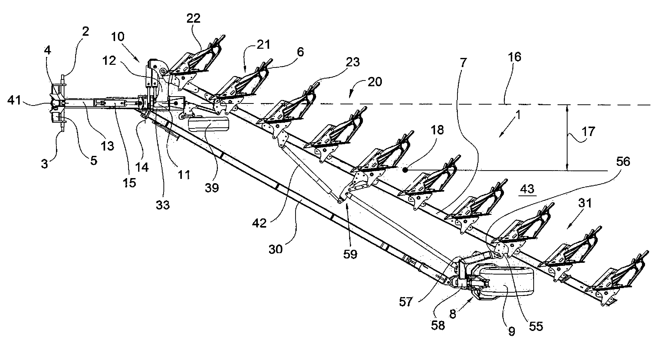 Semi-mounted reversible plow with rotary amplifier