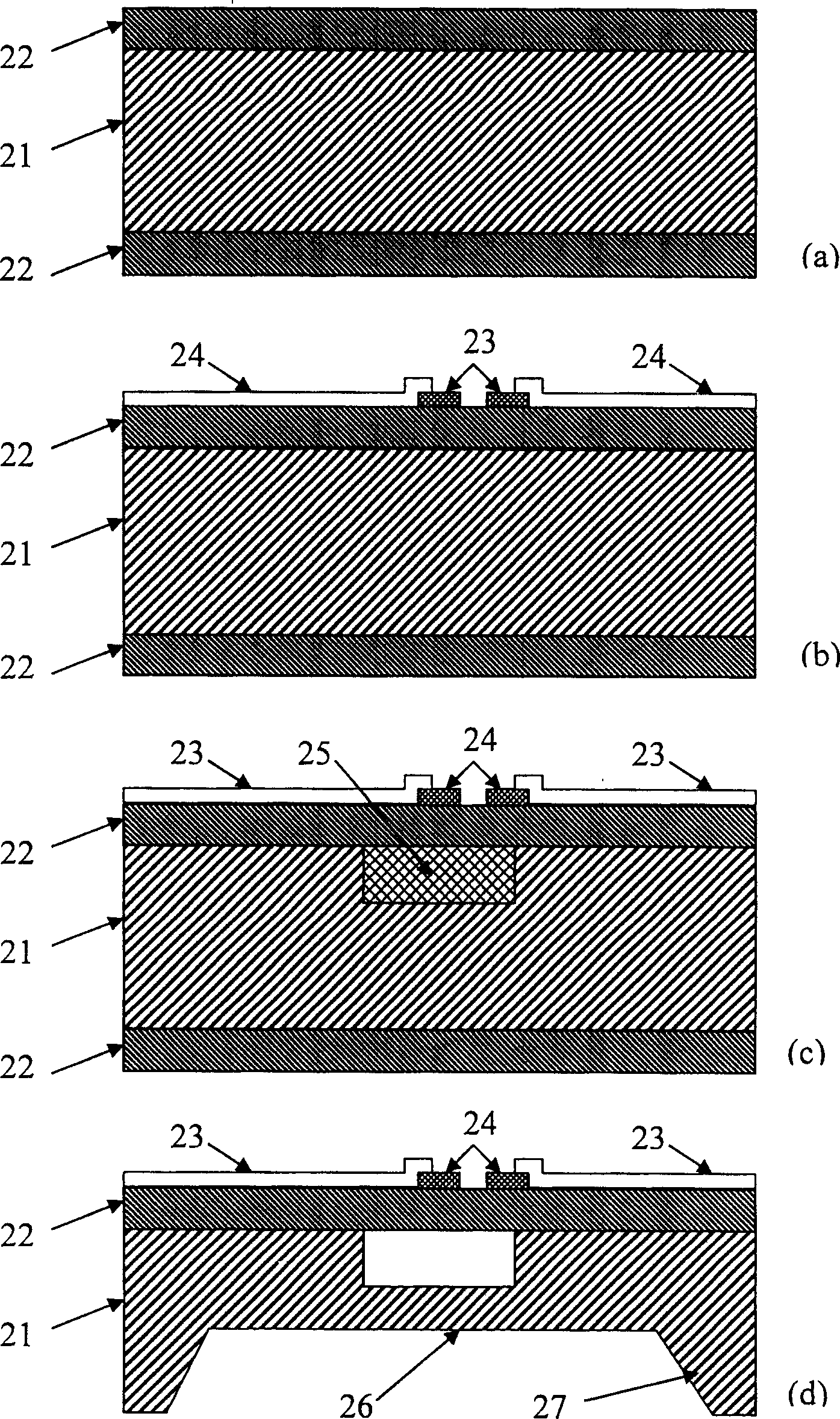 Chips for beam-film integrated arrangement resonant beam pressure sensing device and manufacturing method thereof