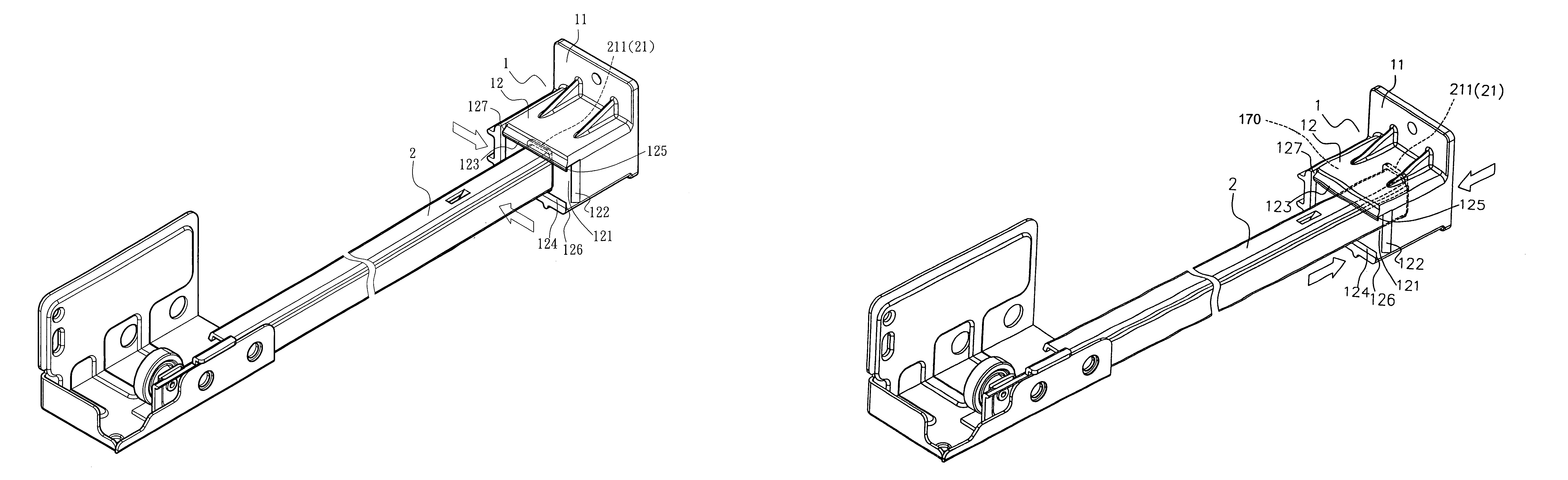 Coupling structure for a sliding track and a mounting bracket