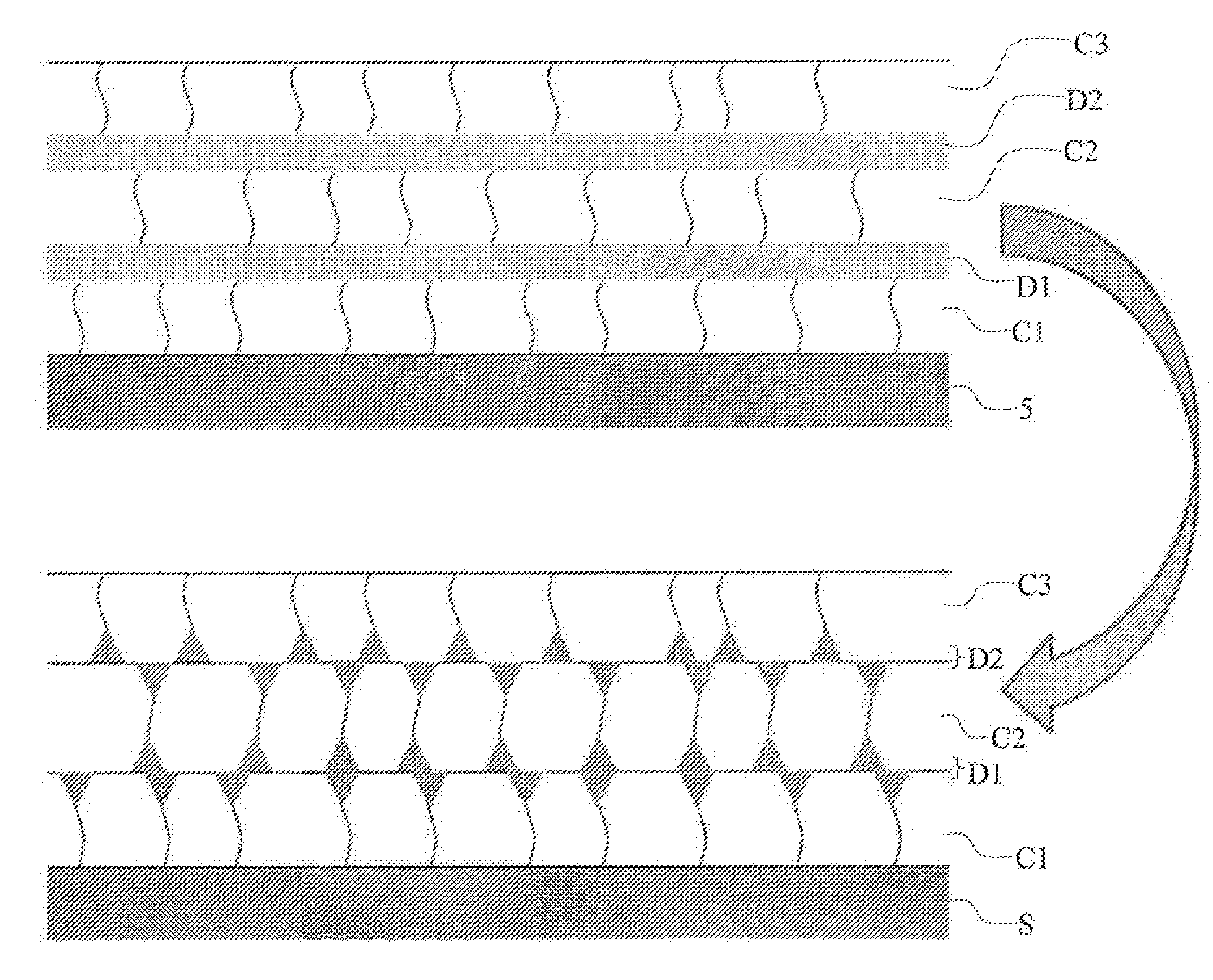 Seebeck/peltier thermoelectric conversion device employing a stack of alternated nanometric layers of conductive and dielectric material and fabrication process