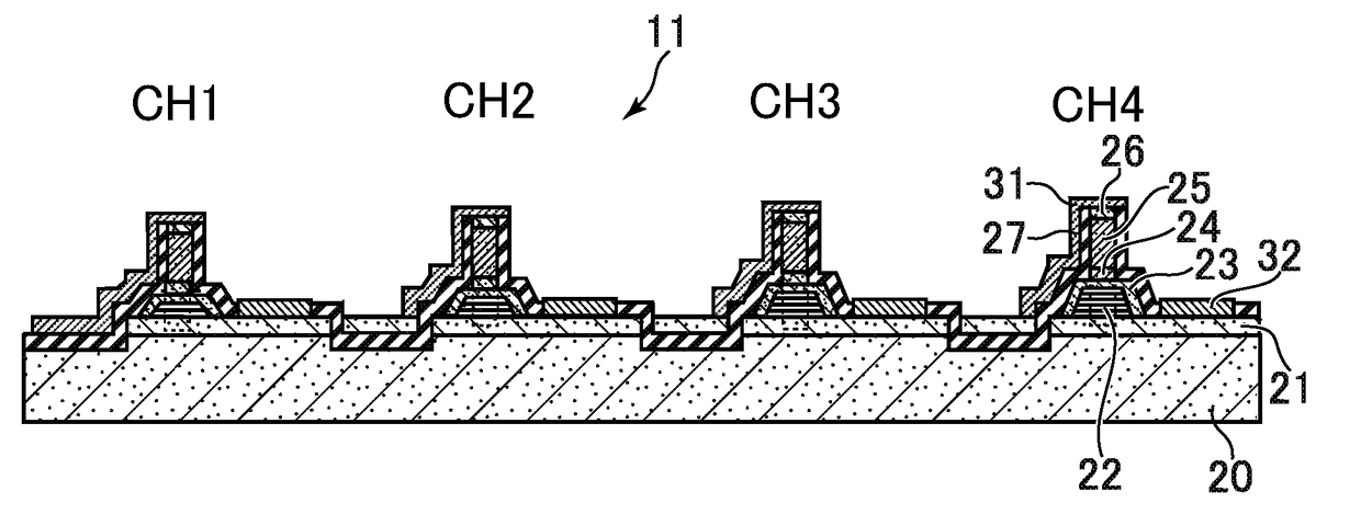 Arrayed semiconductor device, optical transmission module, optical module, and method for manufacturing thereof