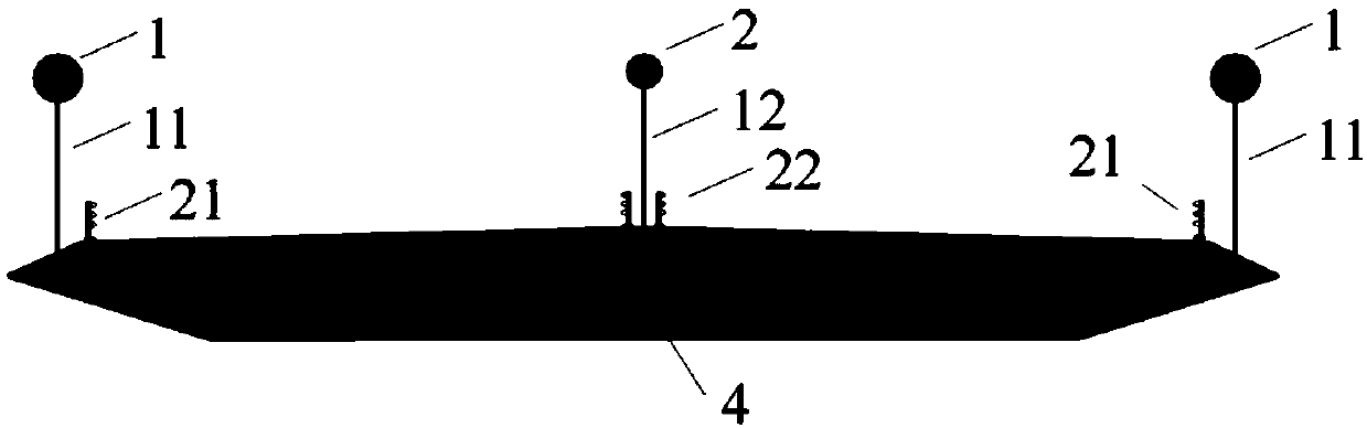 Suspension bridge with three main cables and double tower columns