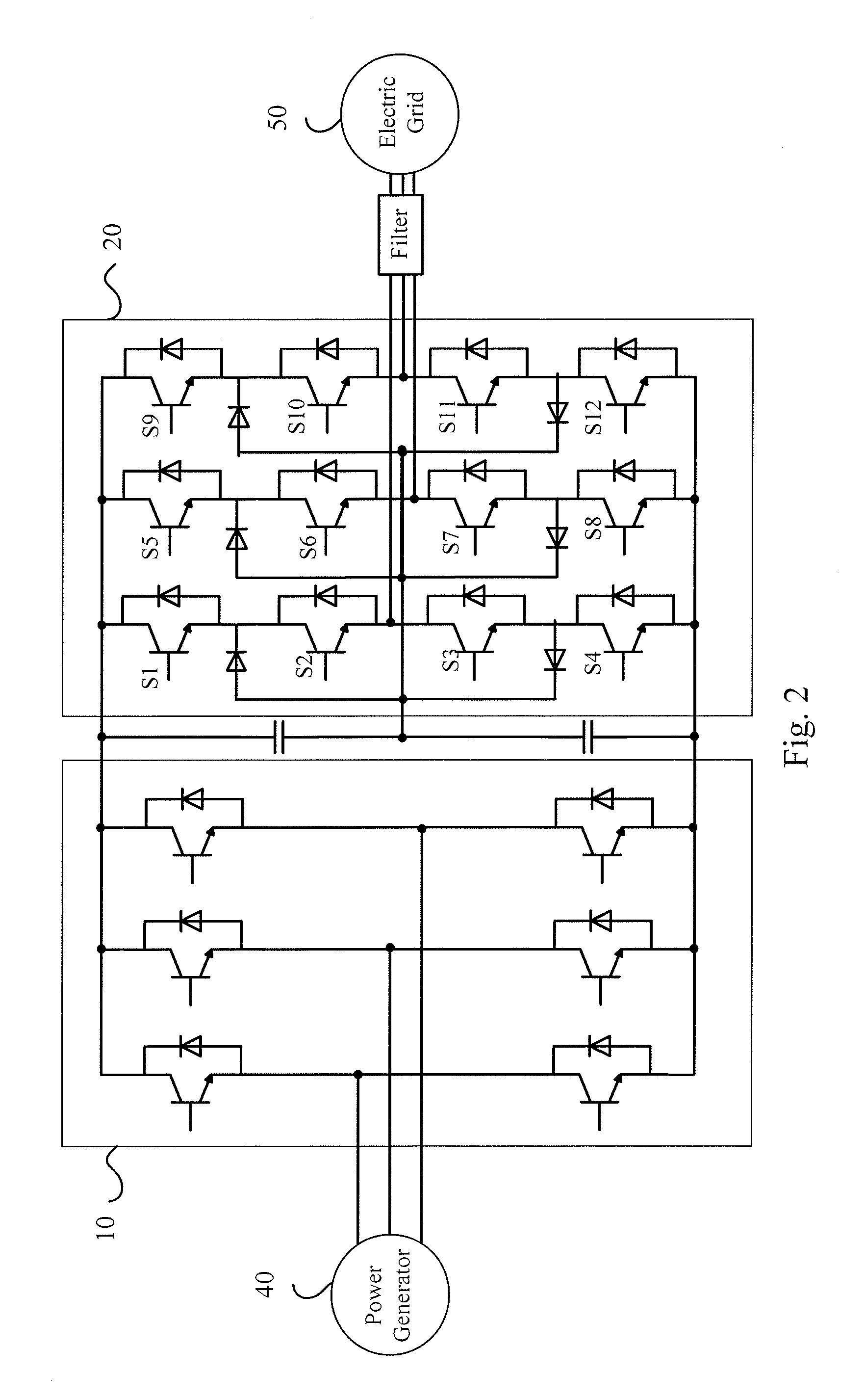 Power circuit, converter structure and wind power generation system thereof