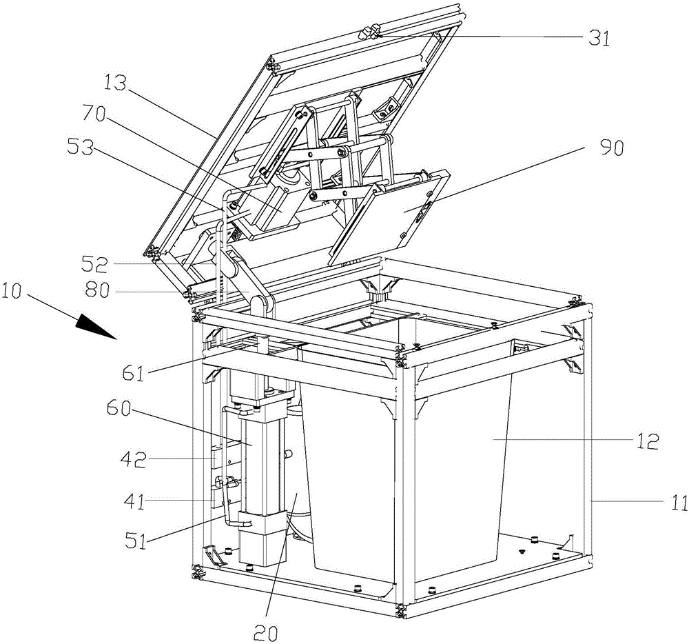 Intelligent trash can device and method for pneumatic uncovering and trash compression