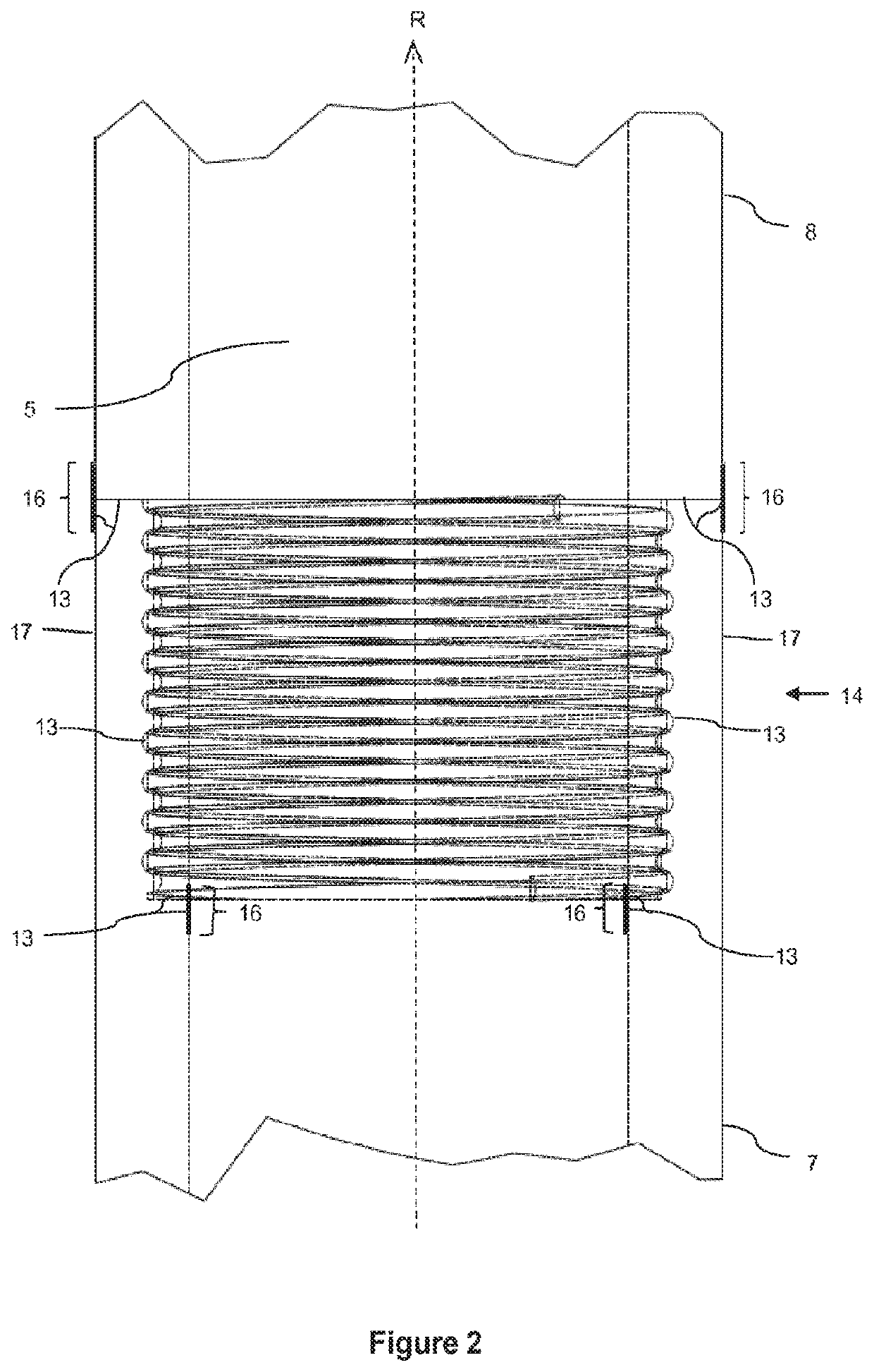 Filter element for filtration of exhaust gases or process gases and method for manufacturing such filter element