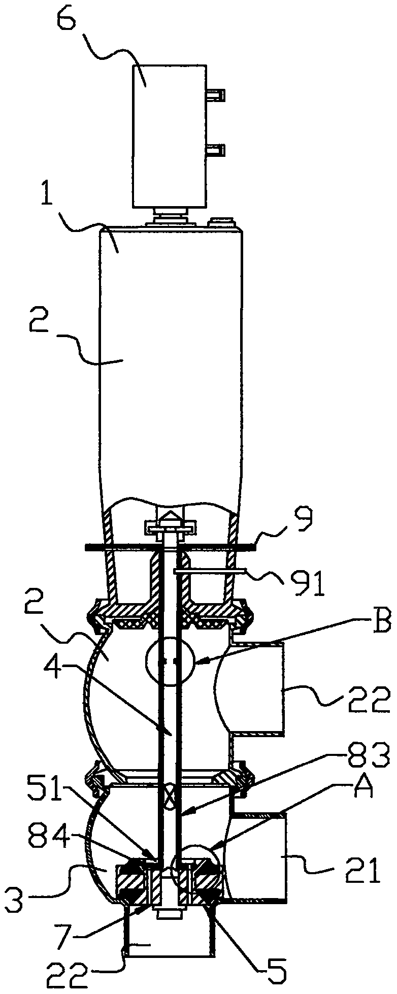 A large flow type pneumatic cut-off reversing valve