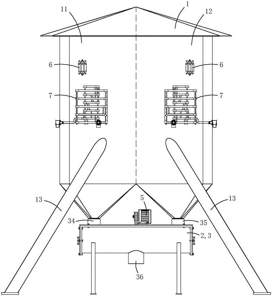 Two-body barn capable of rapidly cooling stored grain in inner layer