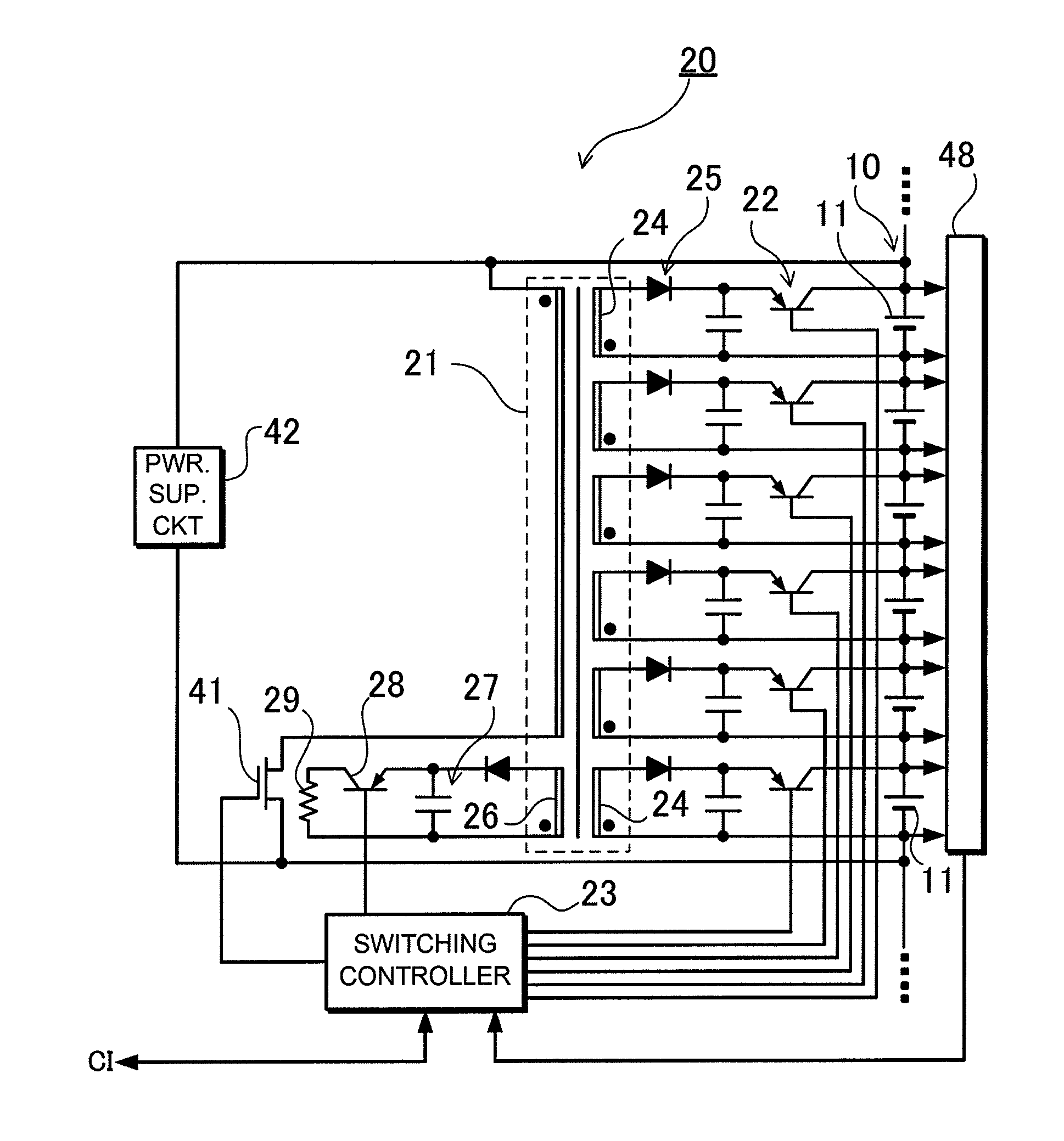 Power supply device capable of equalizing electrical properties of batteries