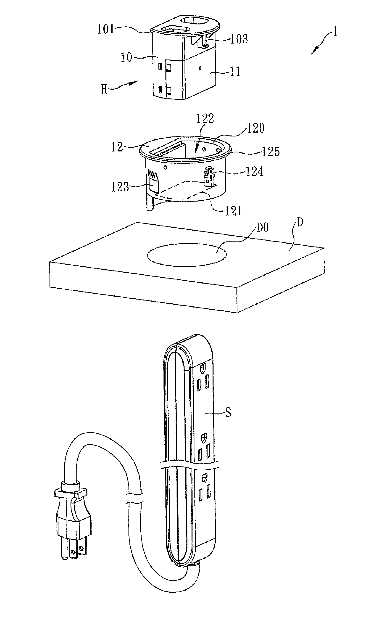 Power strip hanging device and structure