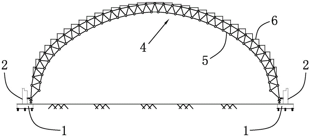 Construction technology of arched cylindrical reticulated shell with sliding installation of arched steel grid tire frame