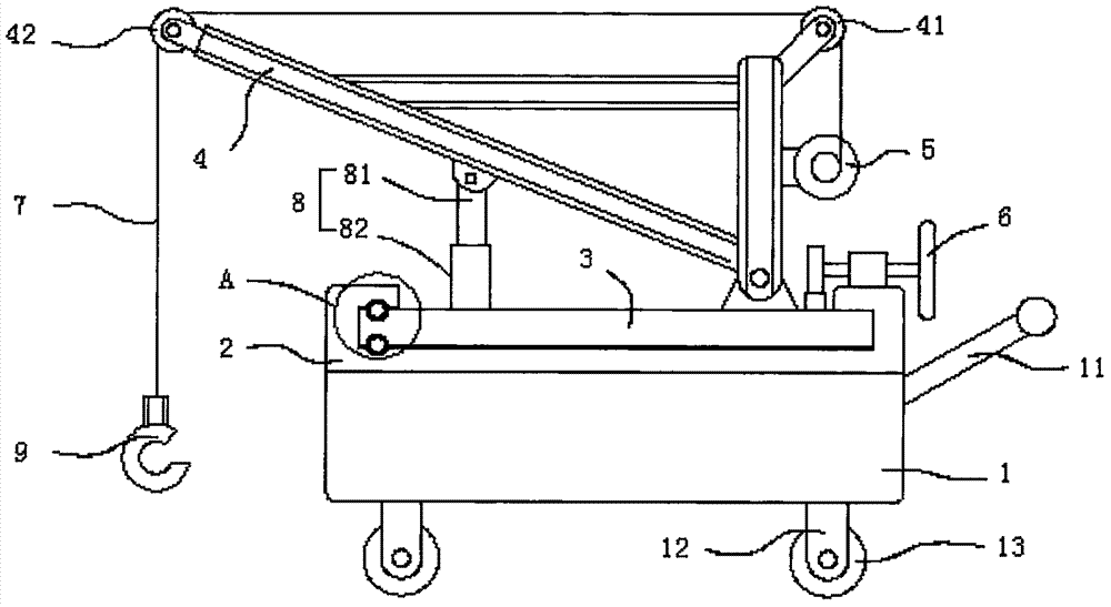 Manual adjustment steering mechanism for hoisting transporting machine