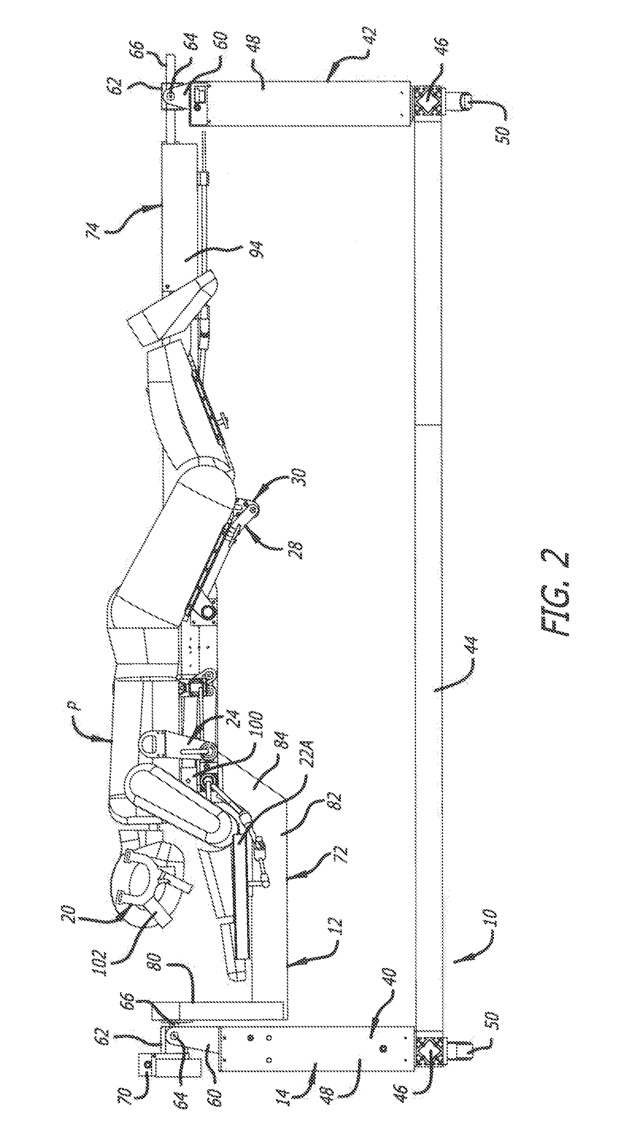 Surgical frame having translating lower beam and method for use thereof