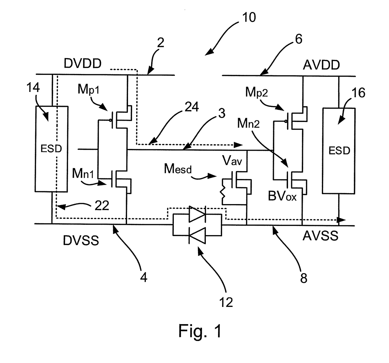 ESD protection circuit for providing cross-domain ESD protection