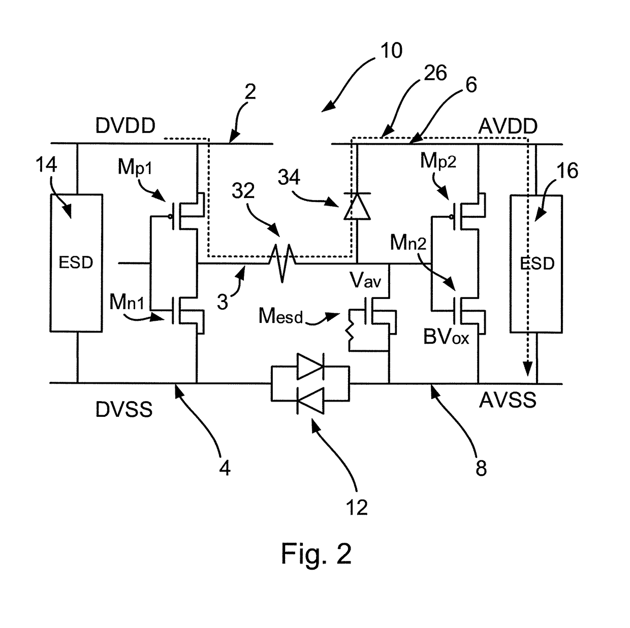 ESD protection circuit for providing cross-domain ESD protection