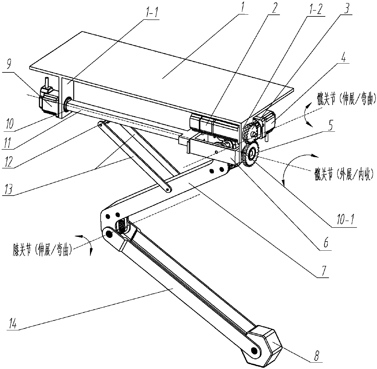 Three-degree-of-freedom robot leg system based on synchronous belt drive