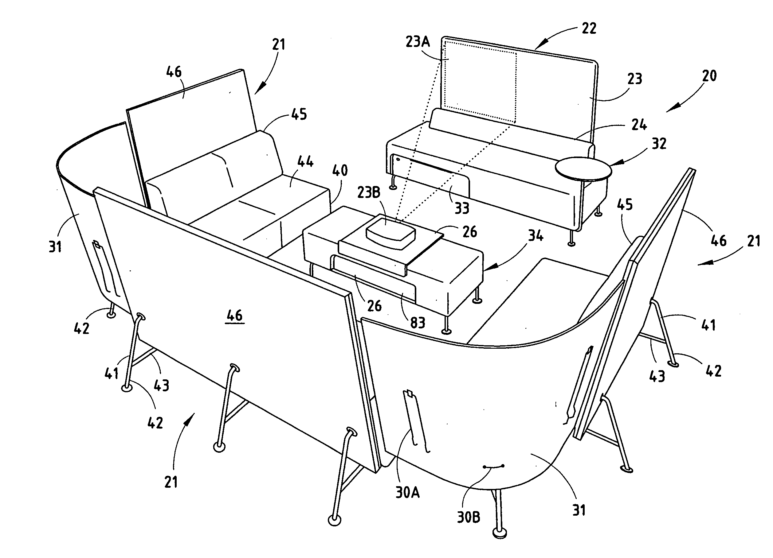 Furniture system facilitating informal collaboration and presentations