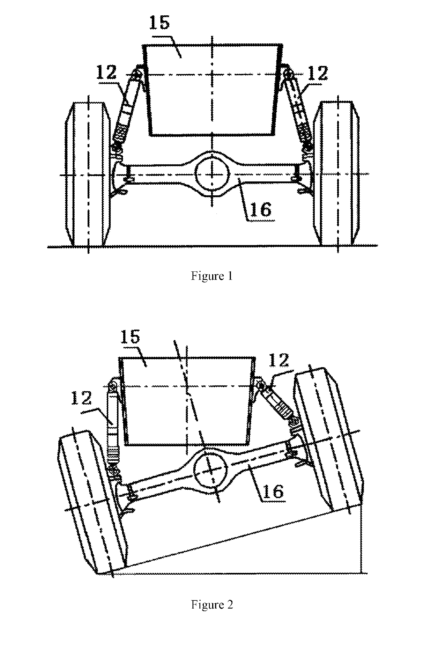 Vehicle body inclination-angle regulating uint, hydropneumatic suspension mechanism and mobile crane