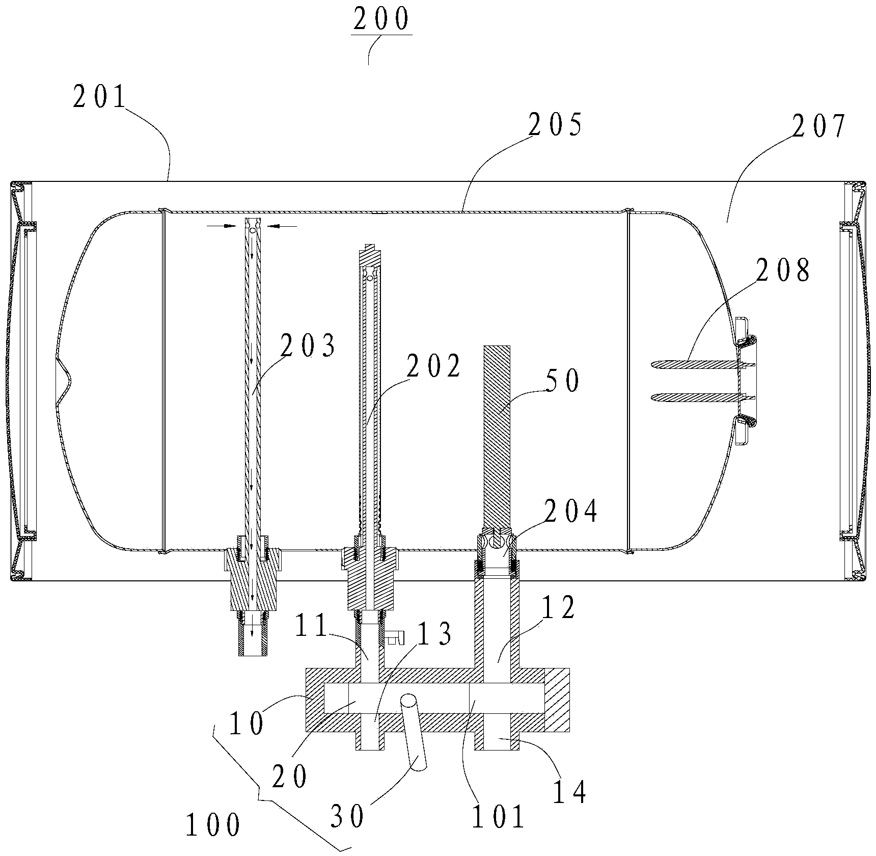 Electric water heater and water supply and discharge device for same