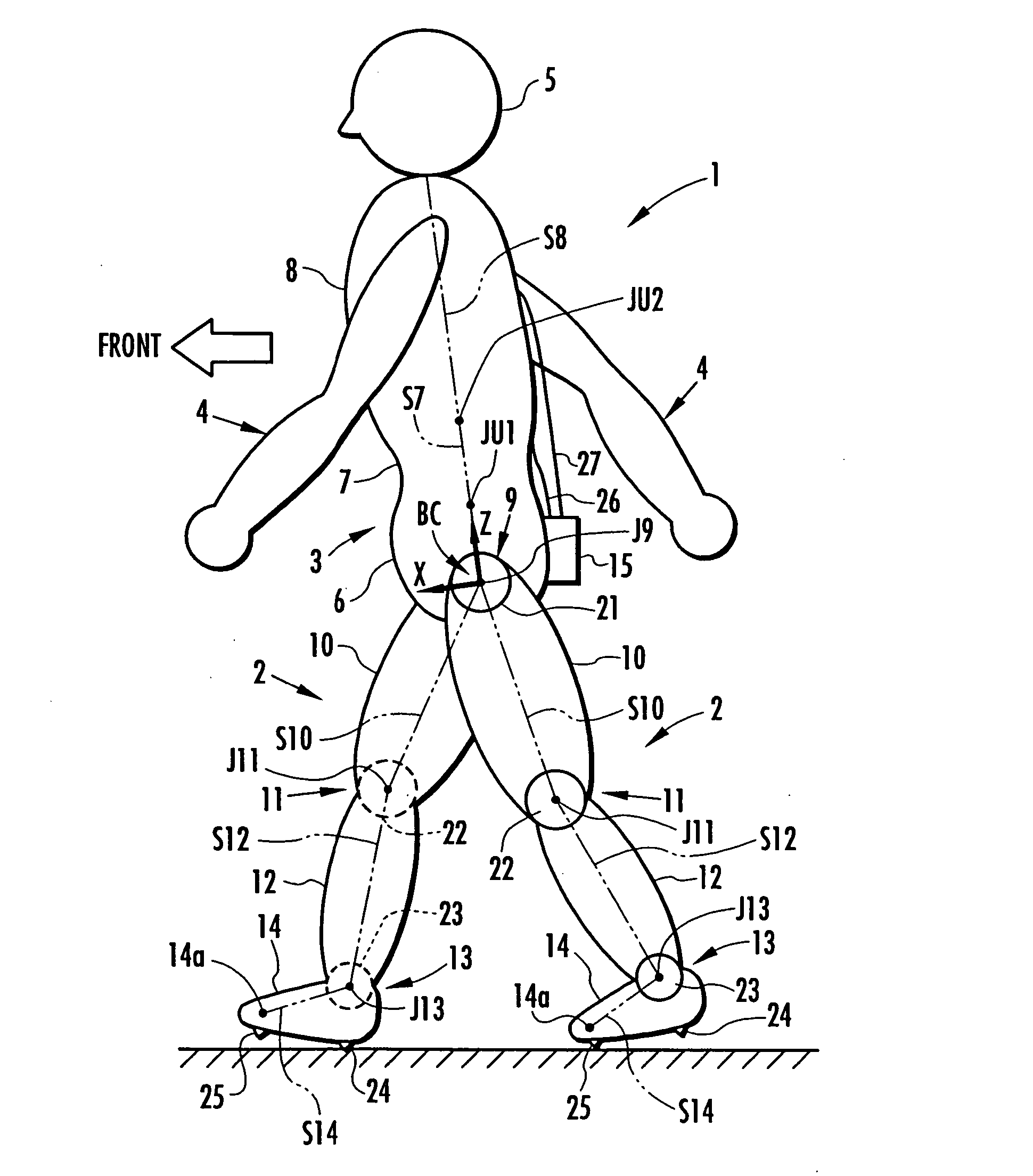 Method of estimating joint moment of bipedal walking body