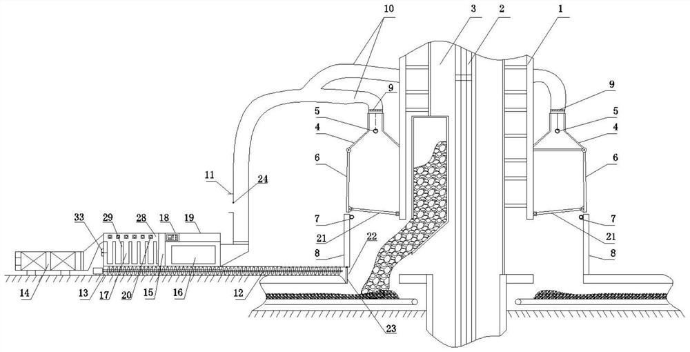 An automatic dust suppression system and method at the coal unloading point of the lifting shaft