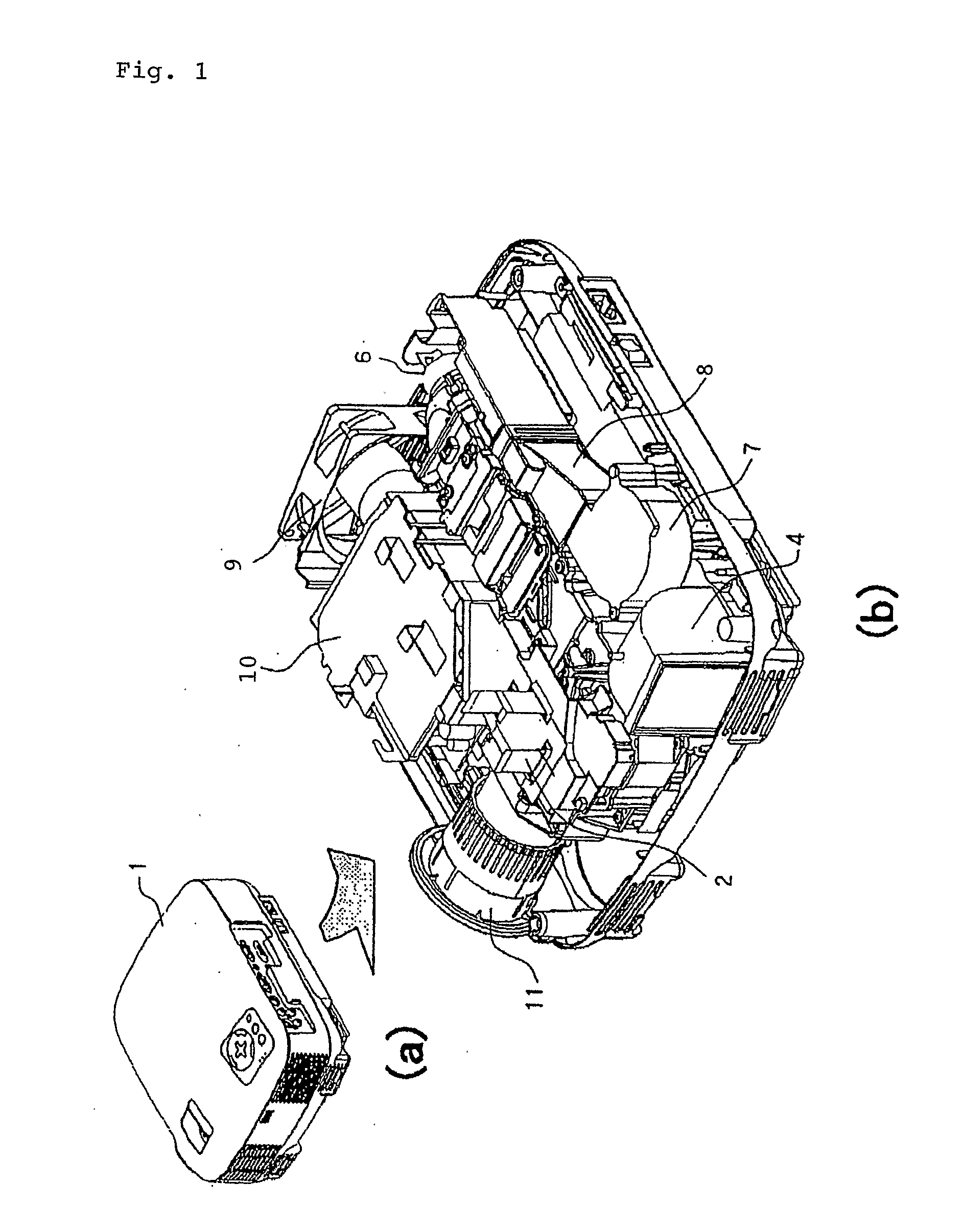 Apparatus for cooling heat generating spot of electronic device, cooling method therefore, and liquid crystal projector apparatus