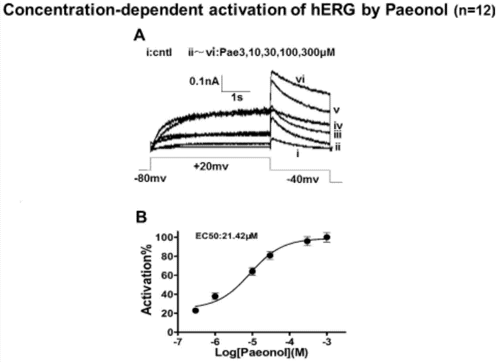 Application of paeonol in the preparation of drugs for activating herg ion channels