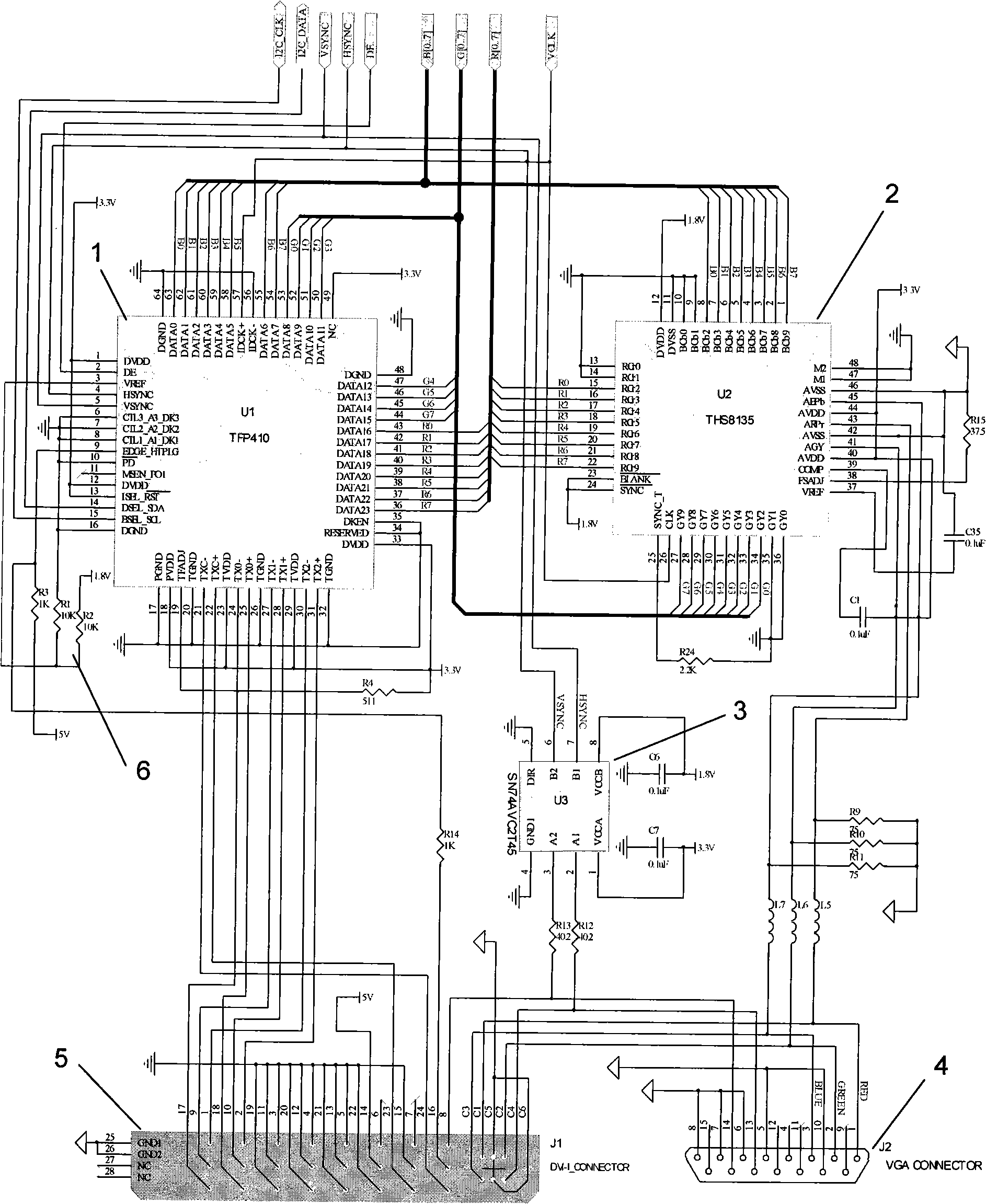 DVI-I and VGA interface circuit