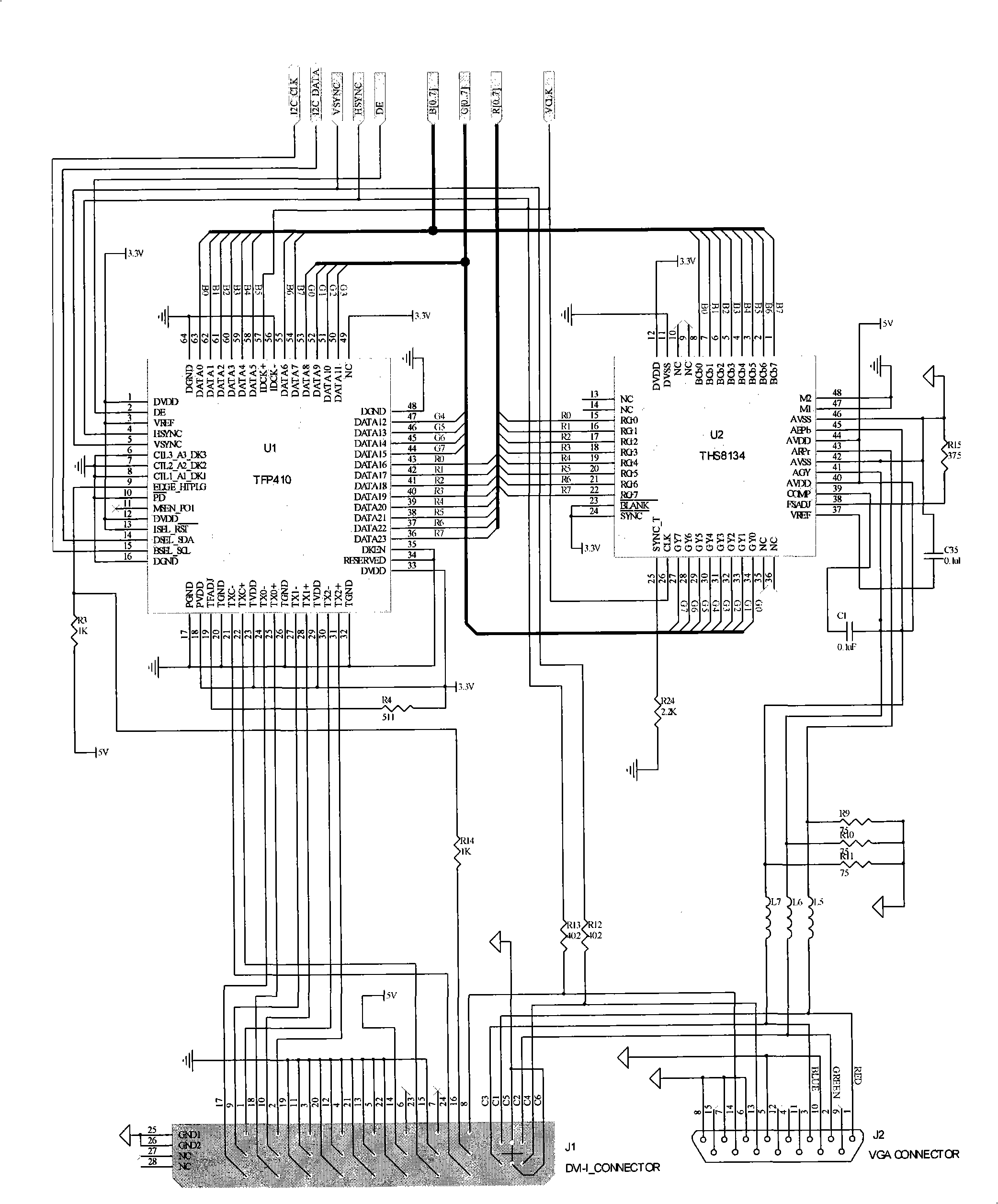 DVI-I and VGA interface circuit