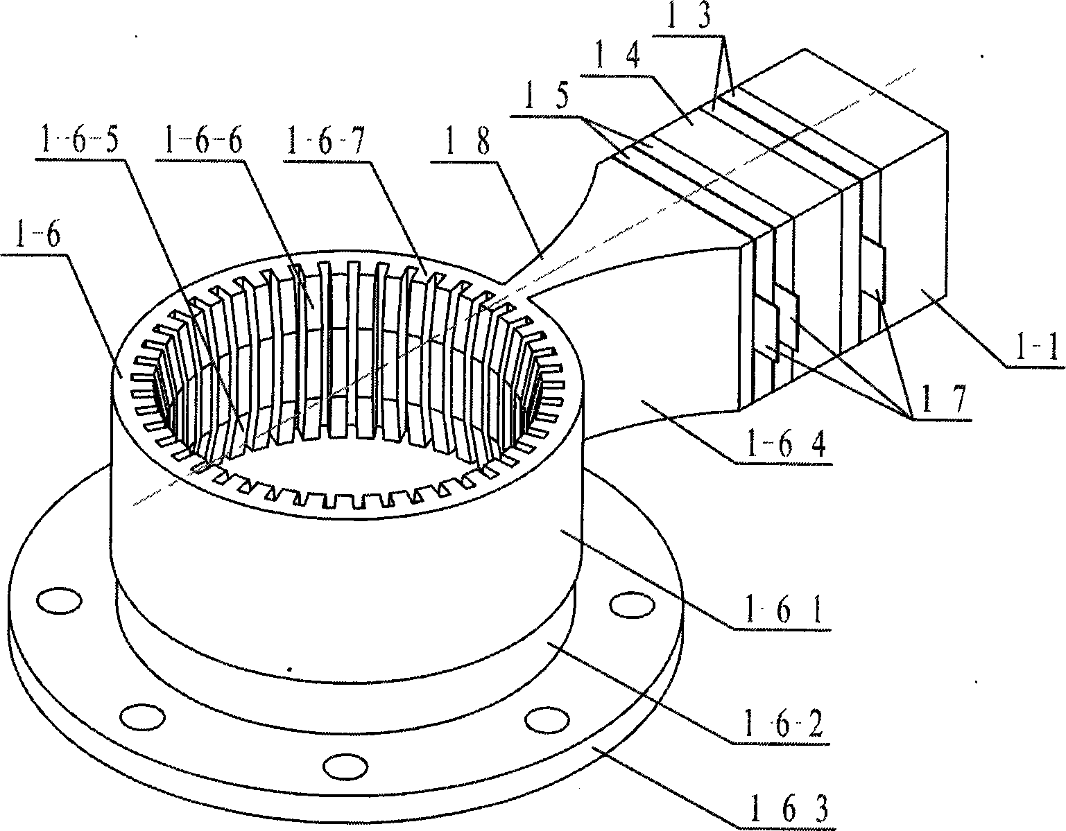 Vertical bending layer energy converter cylinder stator and ultrasonic electromotor using this stator