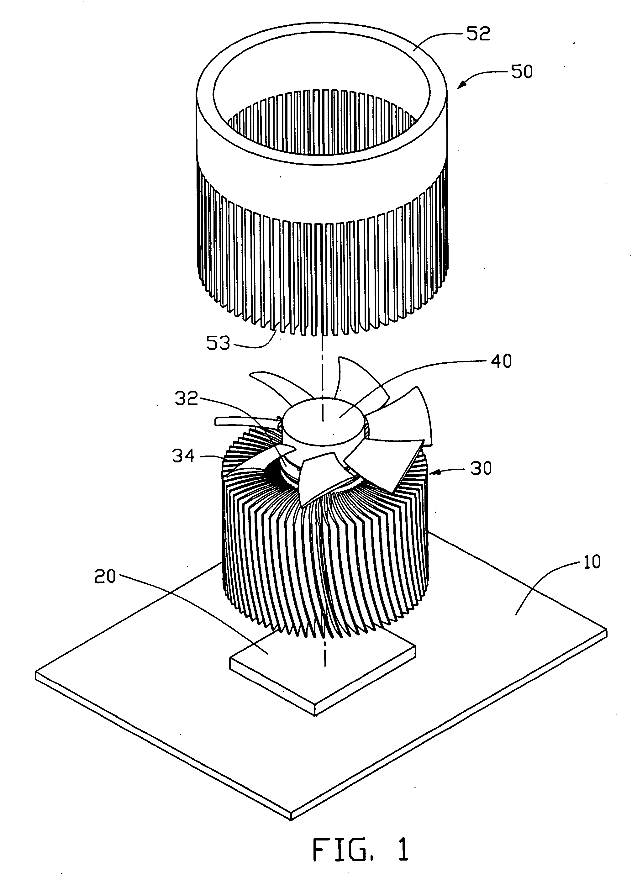 Heat dissipation device assembly with fan cover