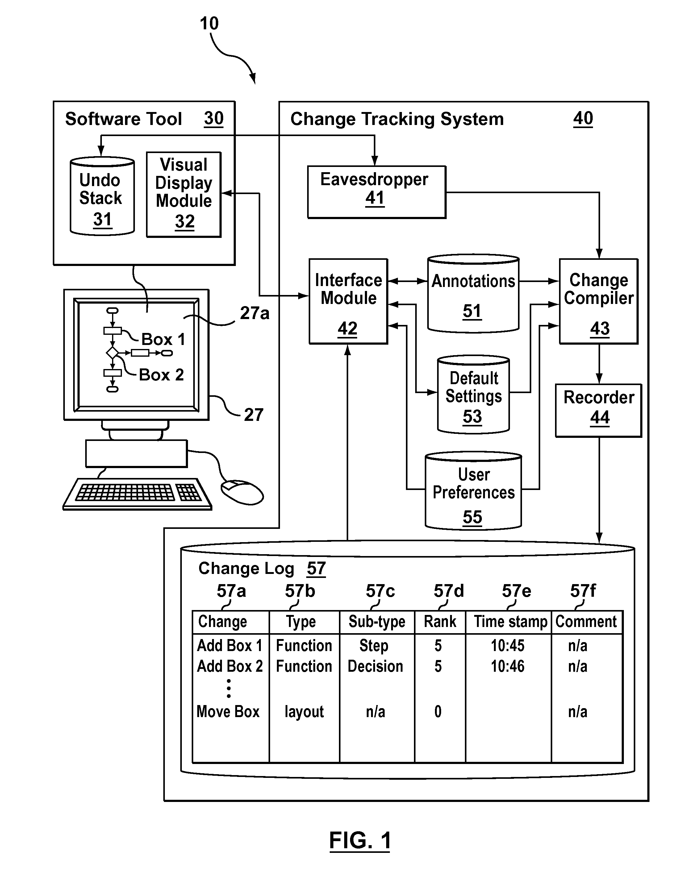 Systems, method and computer program products for tracking and viewing changes to information stored in a data structure