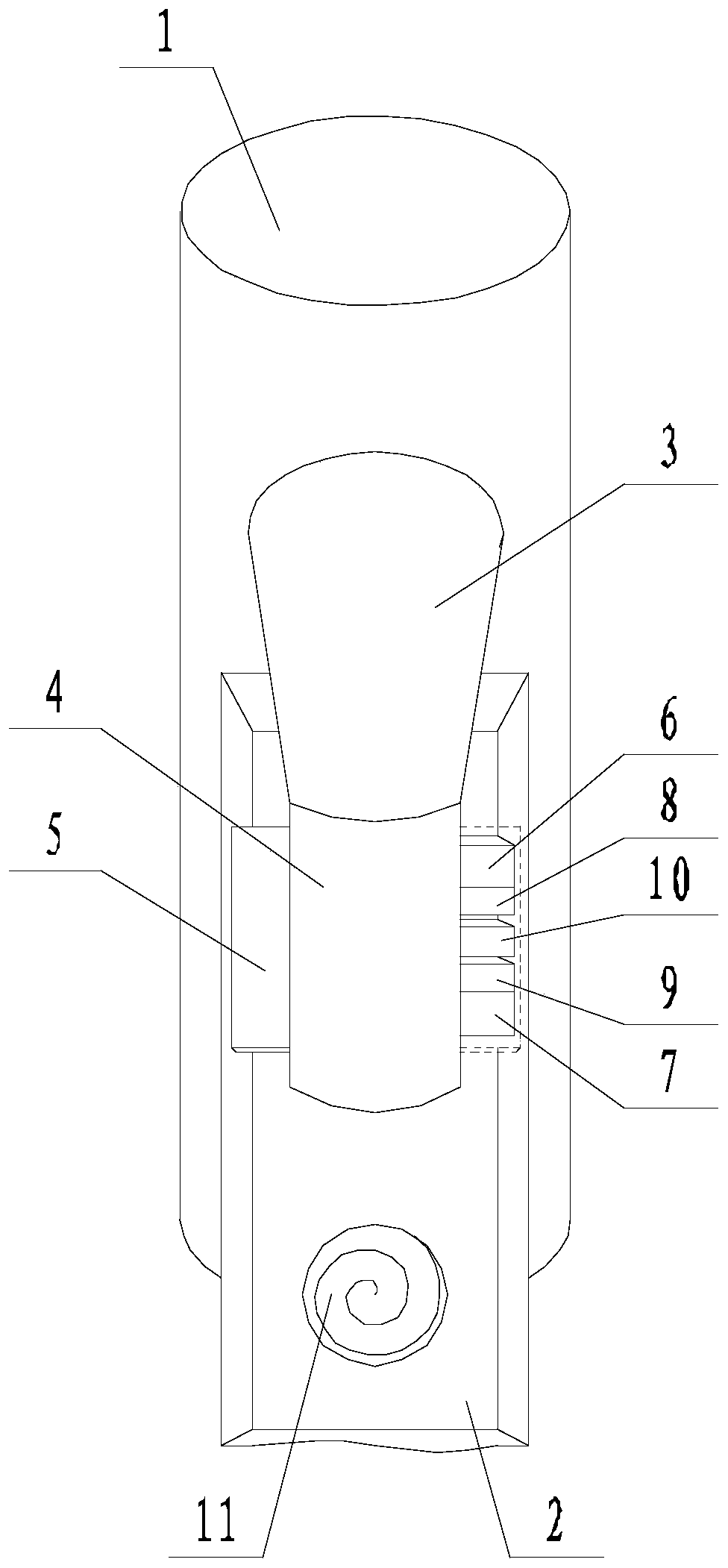 Anti-blocking and anti-corrosion structure for the junction of the flare tube and the return tank