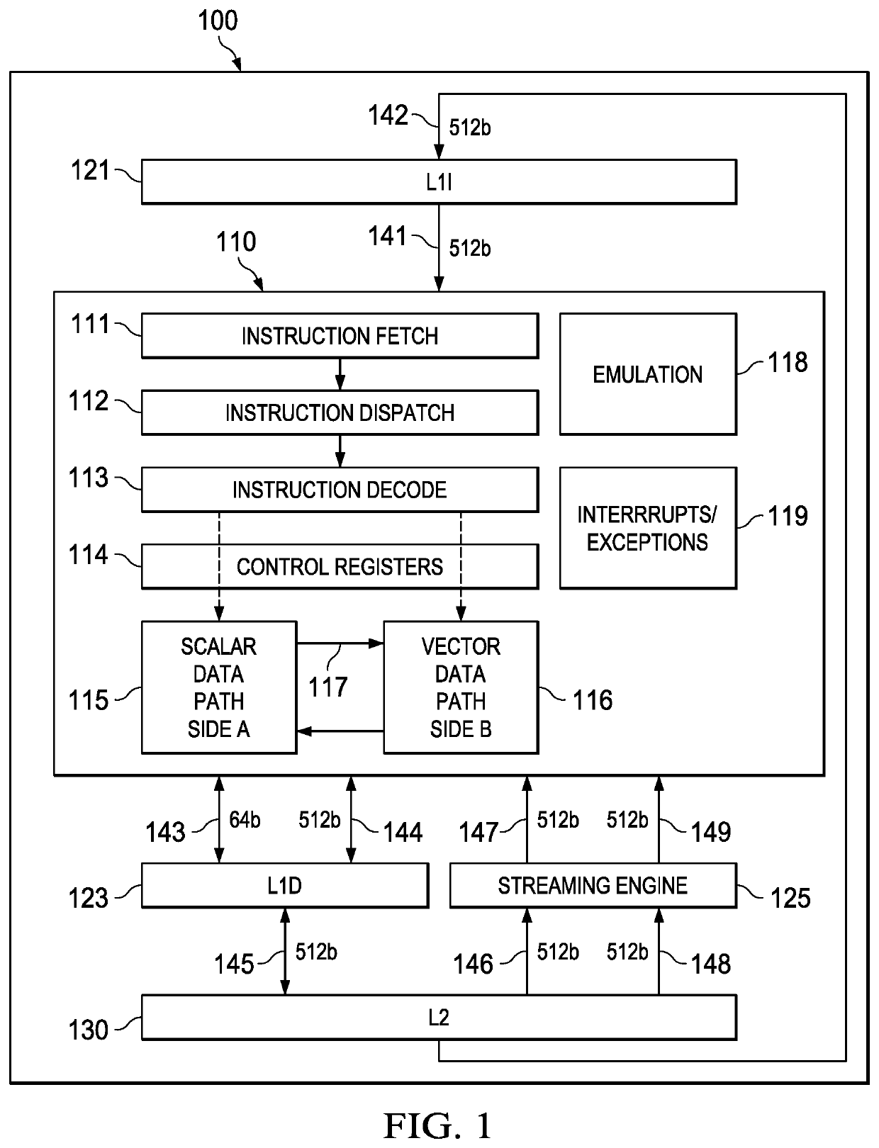 Data processing apparatus having streaming engine with read and read/advance operand coding