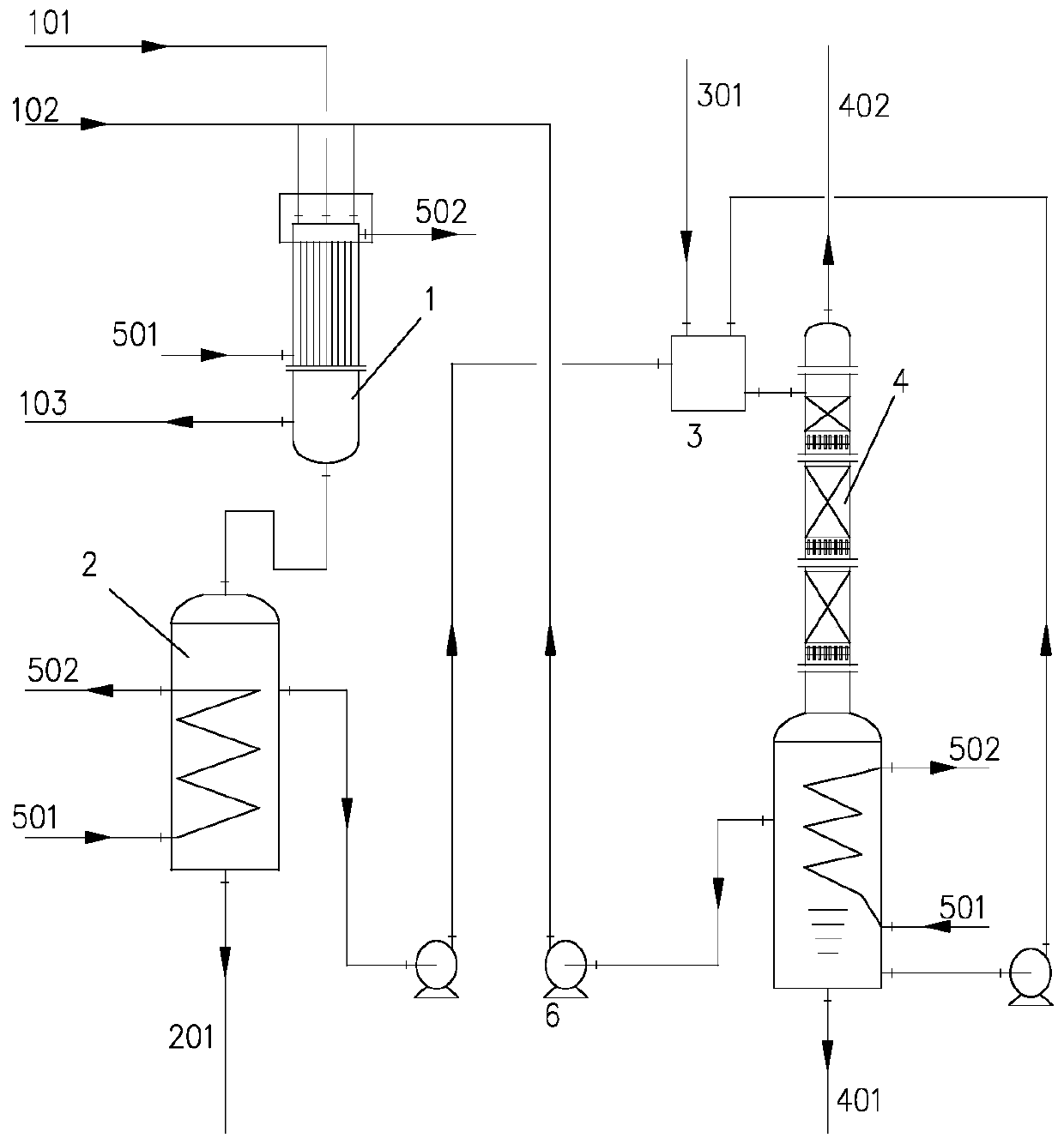 A method for removing hydrogen fluoride in the production process of tetrafluoroethylene