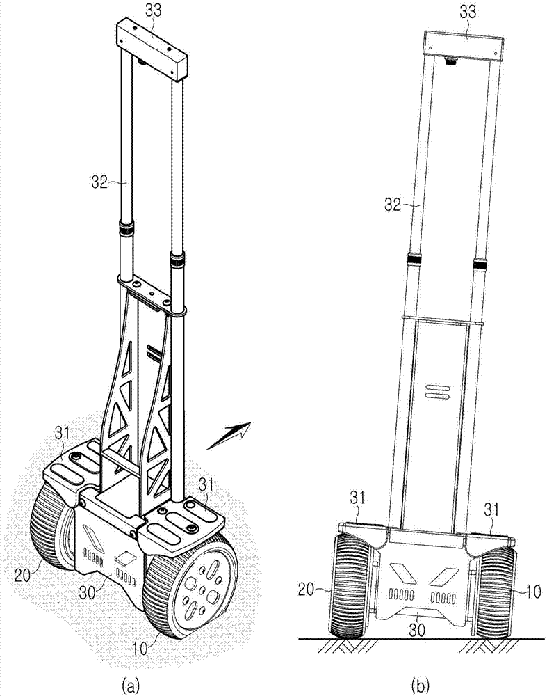 Traveling method of two-wheeled self-balancing scooter maintaining straight traveling when external force is generated
