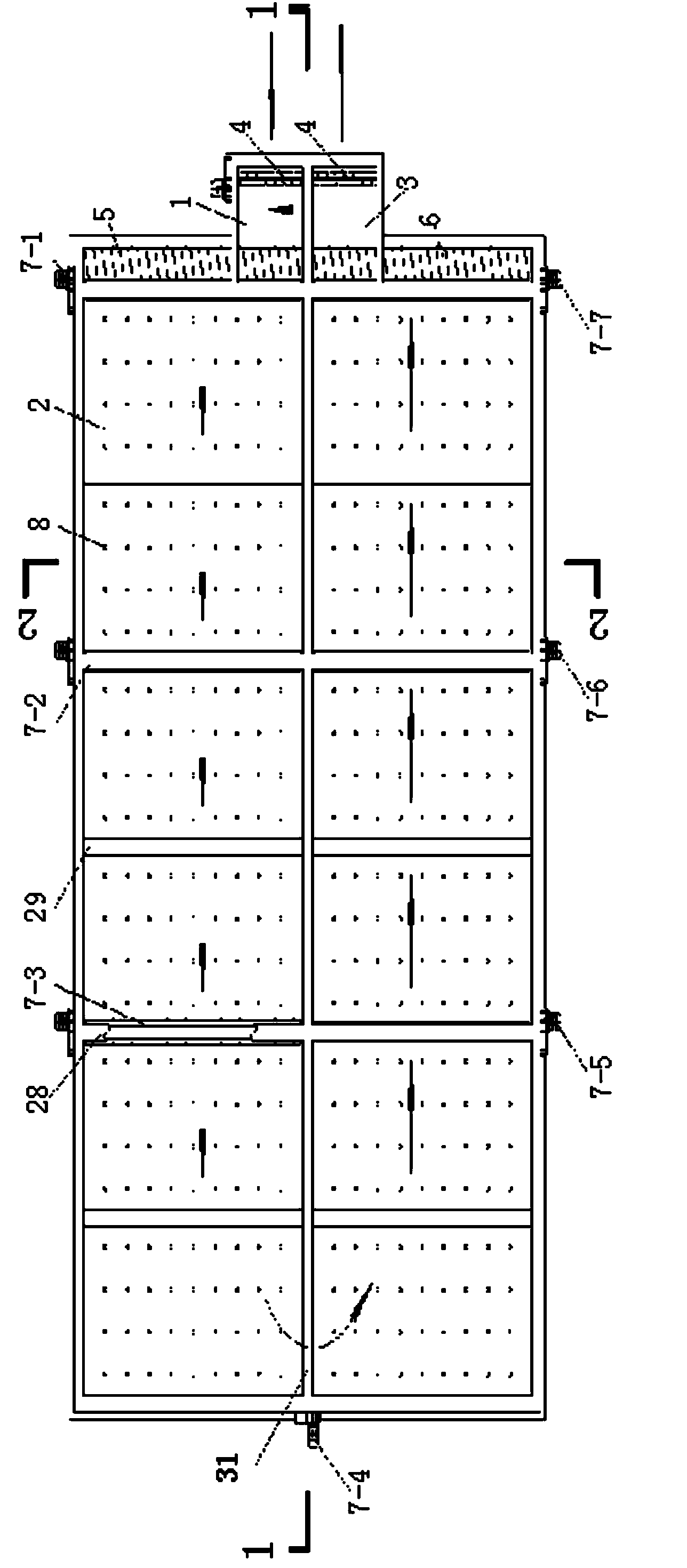Large, horizontal, continuous and dry-type biogas fermentation device and method